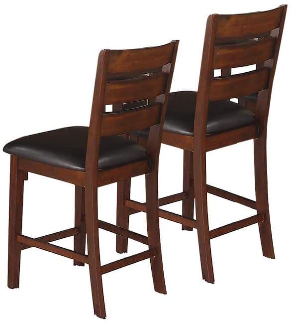 Set of 2 Chairs Dining Room Furniture Antique walnut Wood Finish Cushioned Solid wood Counter Height Chairs Faux Leather Cushion