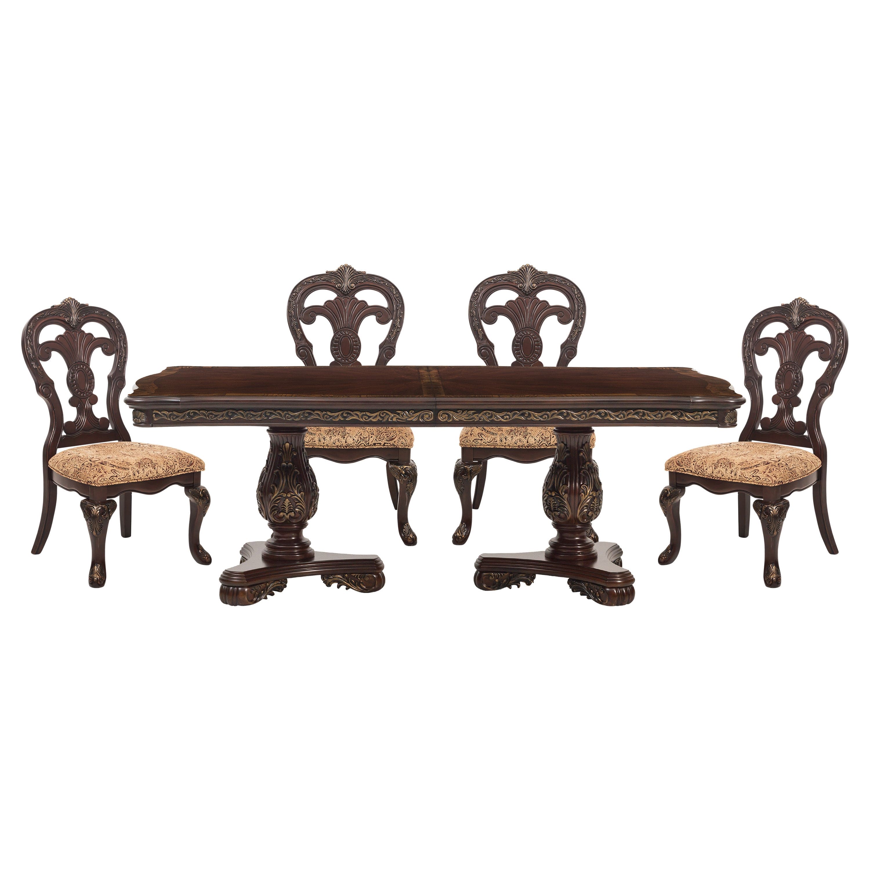 Beautiful Traditional Design 1pc Rectangular Dining Table with 2x Extension Leaf Cherry Finish with Gold Tipping