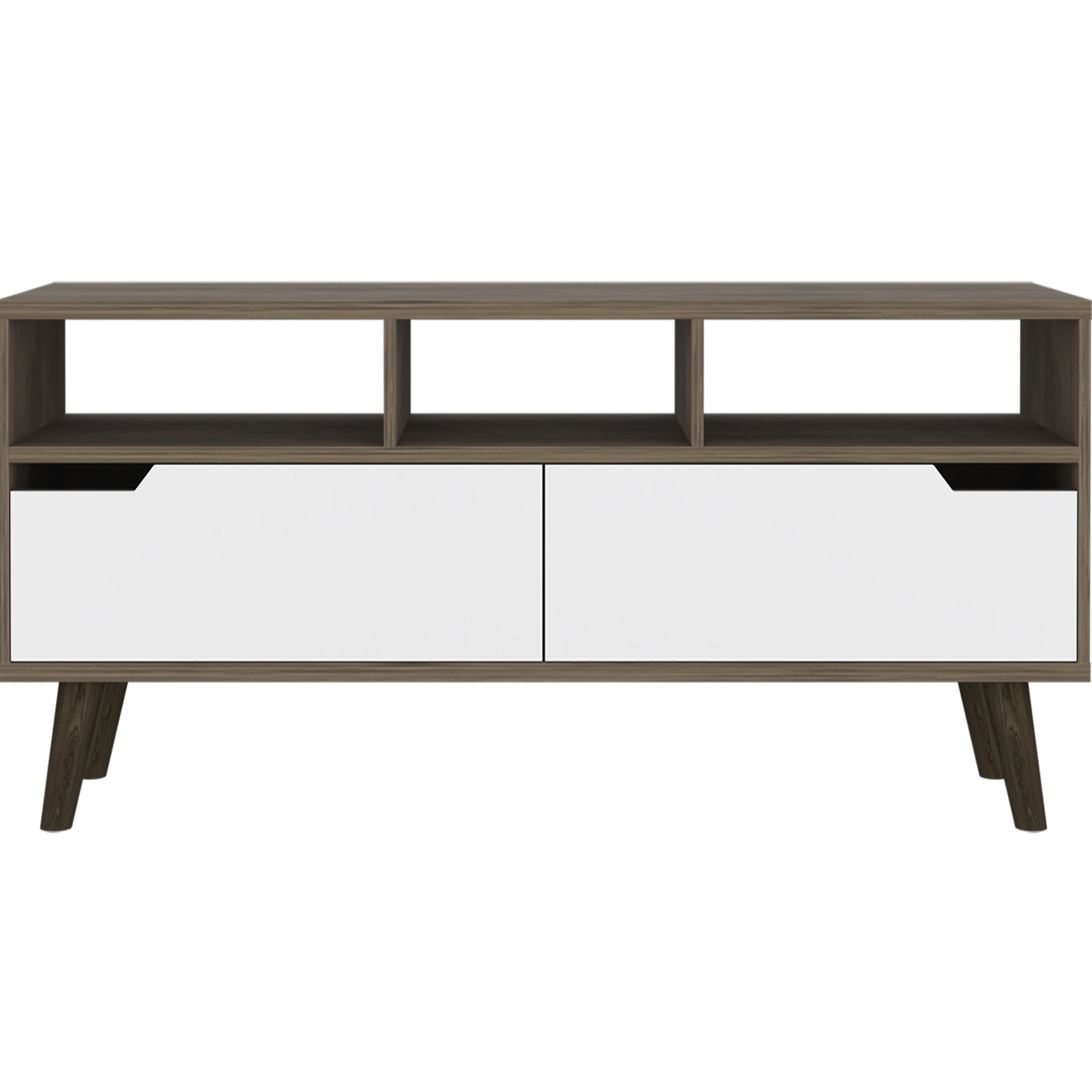 Tv Stand 2.0 For TV´s up 52" Bull, Three Open Shelves,Two Drawers, Dark Brown / White Finish