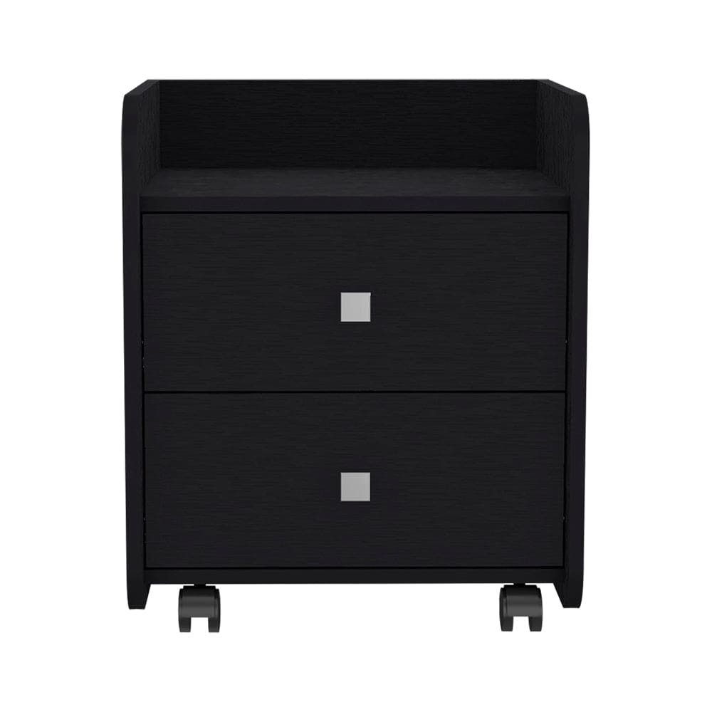 Nightstand Csmet, Metal Handle, Two Drawers, Black Wengue Finish