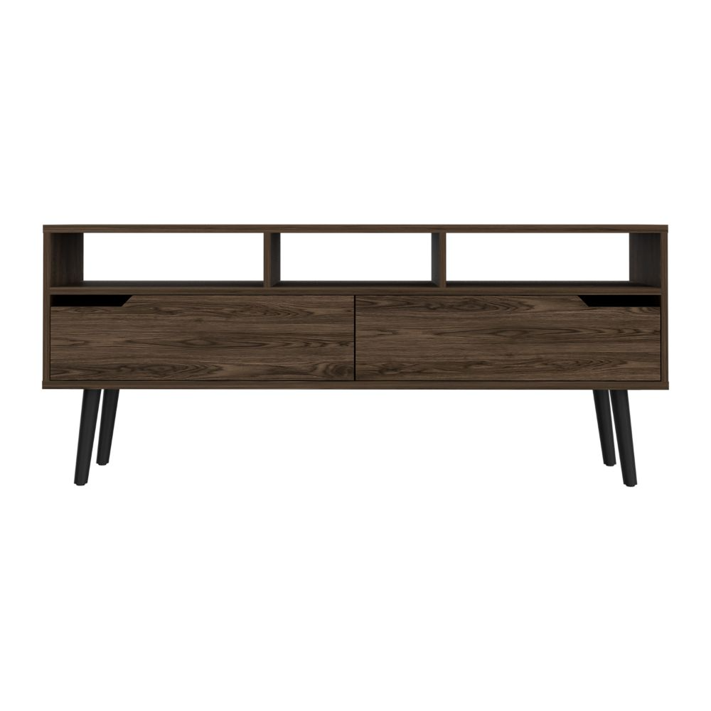 Oslo Tv Stand for TV´s up 51", Two  Drawers, Four Legs, Three Open Shelves -Dark Walnut