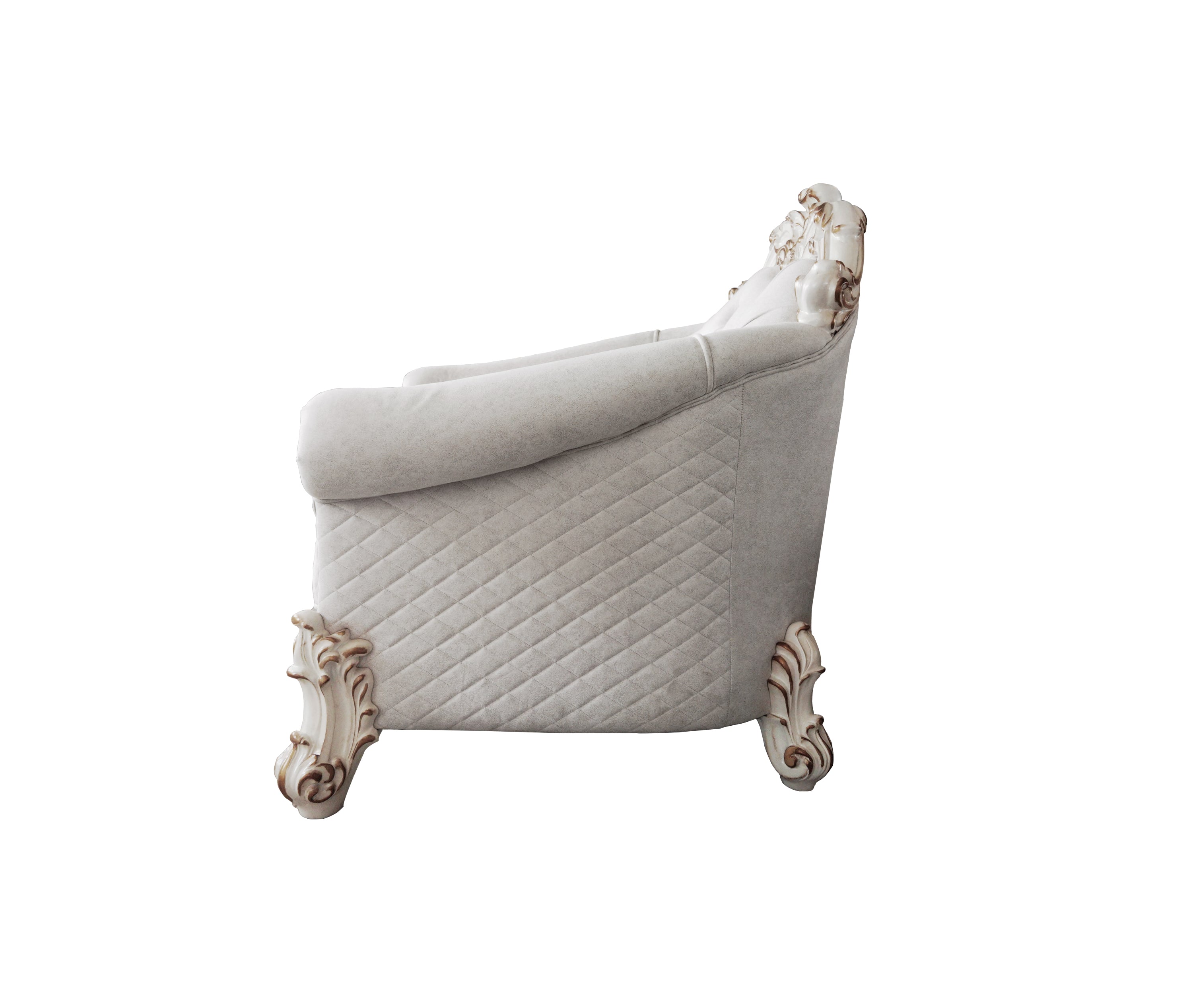 ACME Vendom II Chair w/2 Pillows, Two Tone Ivory Fabric & Antique Pearl Finsih LV01331