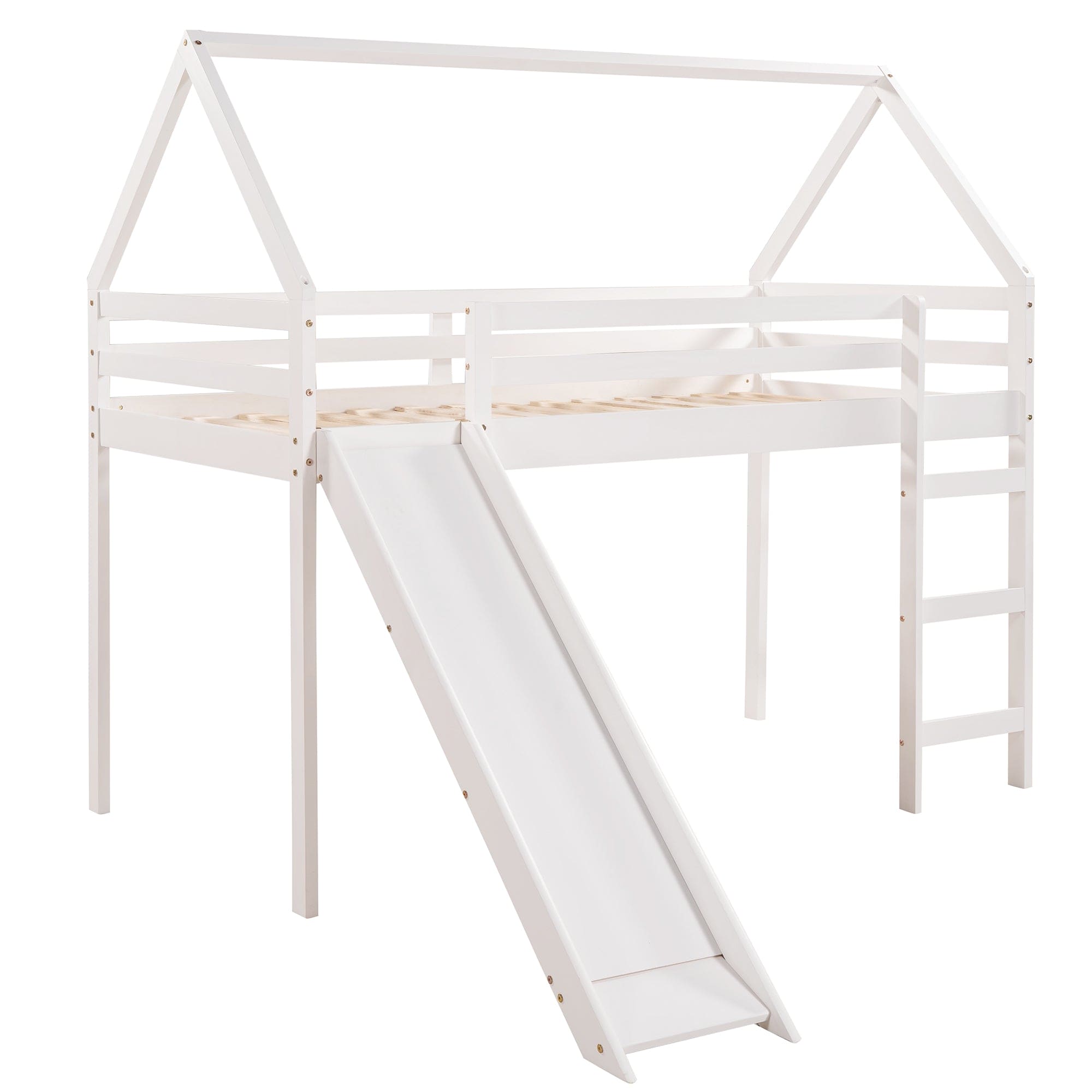 Twin Size Loft Bed with Slide, House Bed with Slide,White(OLD SKU :WF281158AAK)