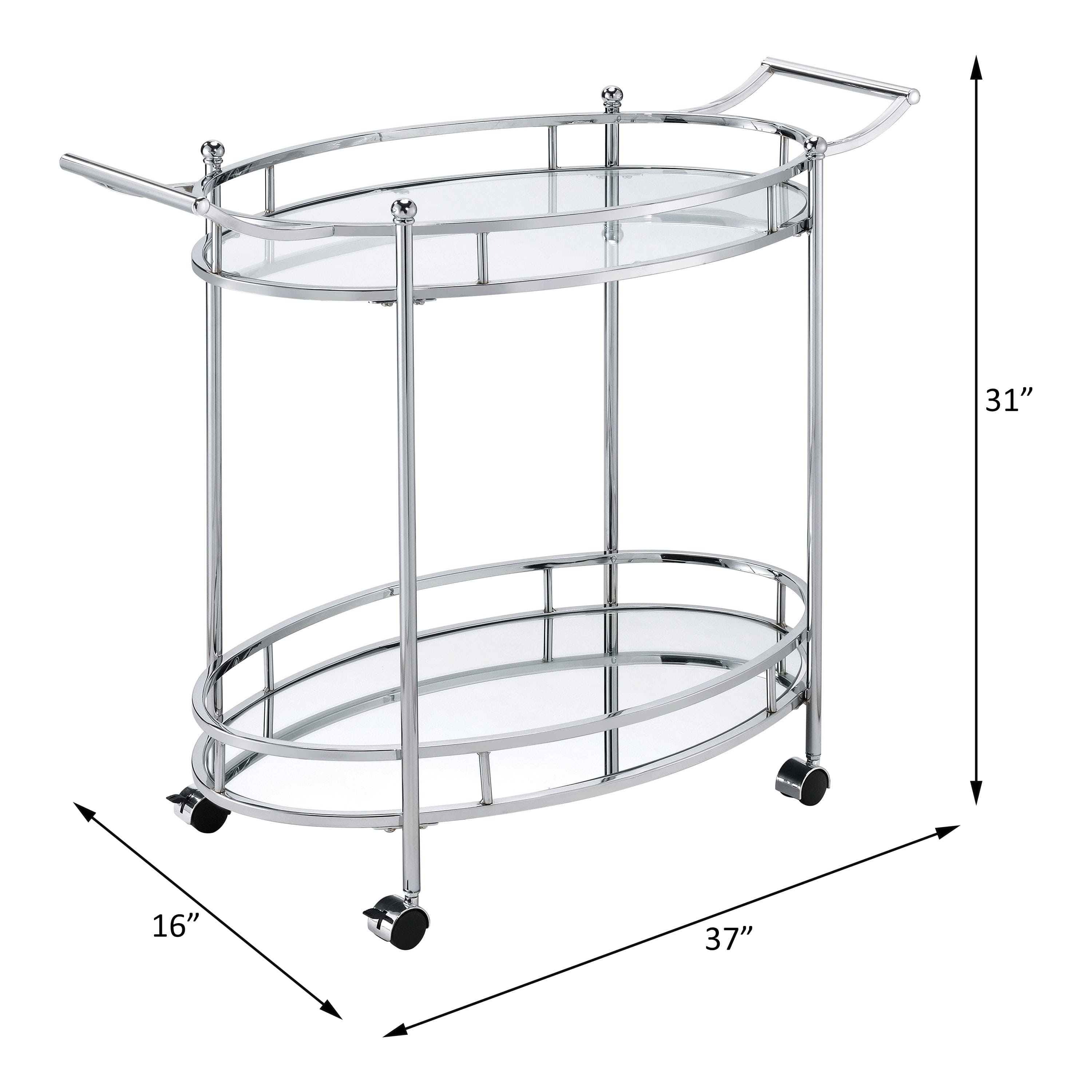 ACME Jinx Serving Cart, Clear Glass & Chrome Finish 98216