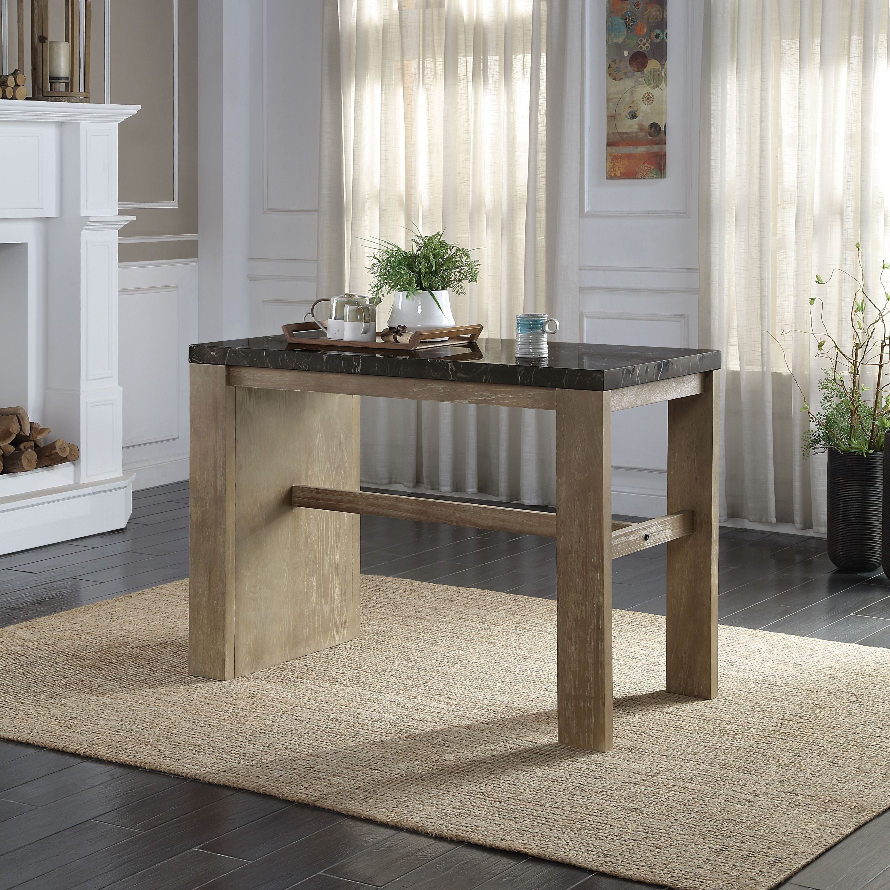 ACME Charnell Counter Heigh Table  in Marble & Oak Finish DN00551