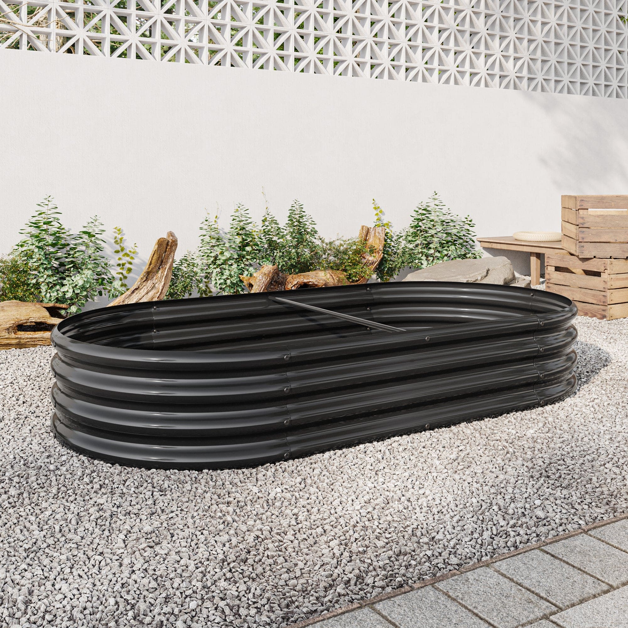 Raised Garden Bed Outdoor,   Oval Large Metal Raised Planter Bed for for Plants, Vegetables, and Flowers - Black