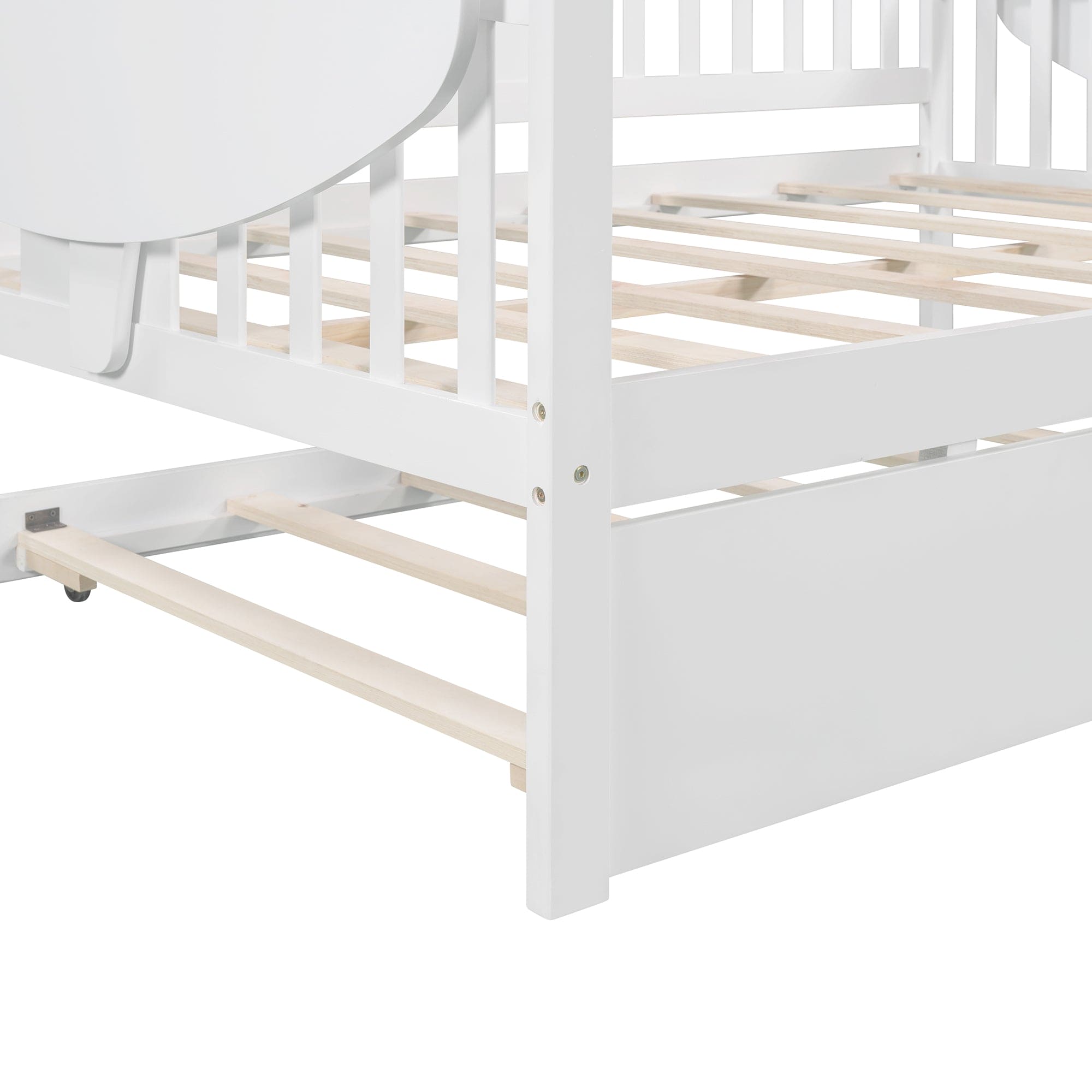 Full size Daybed with Twin size Trundle, Wood Slat Support, White