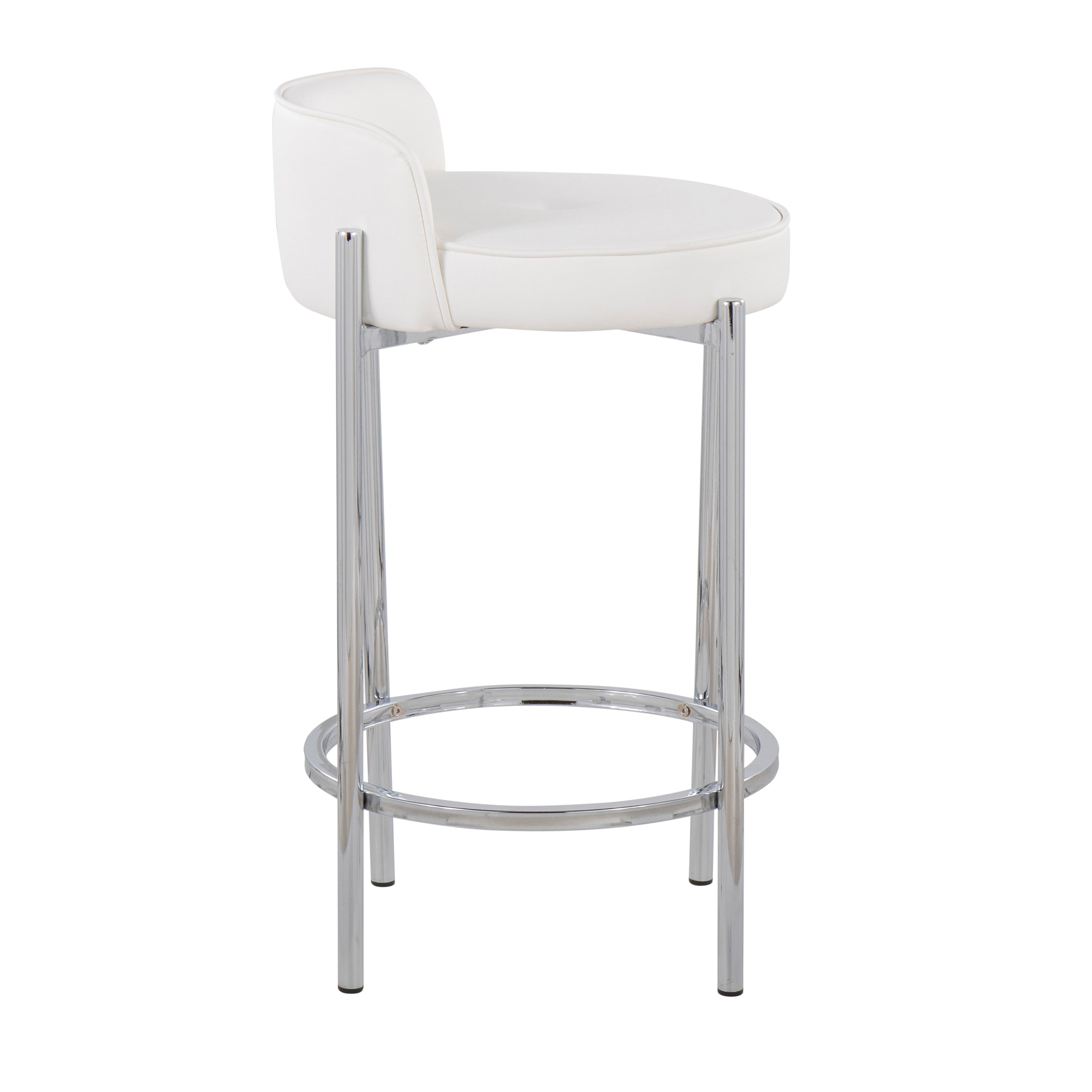 Chloe Contemporary Counter Stool in Chrome Metal and White Faux Leather by LumiSource - Set of 2