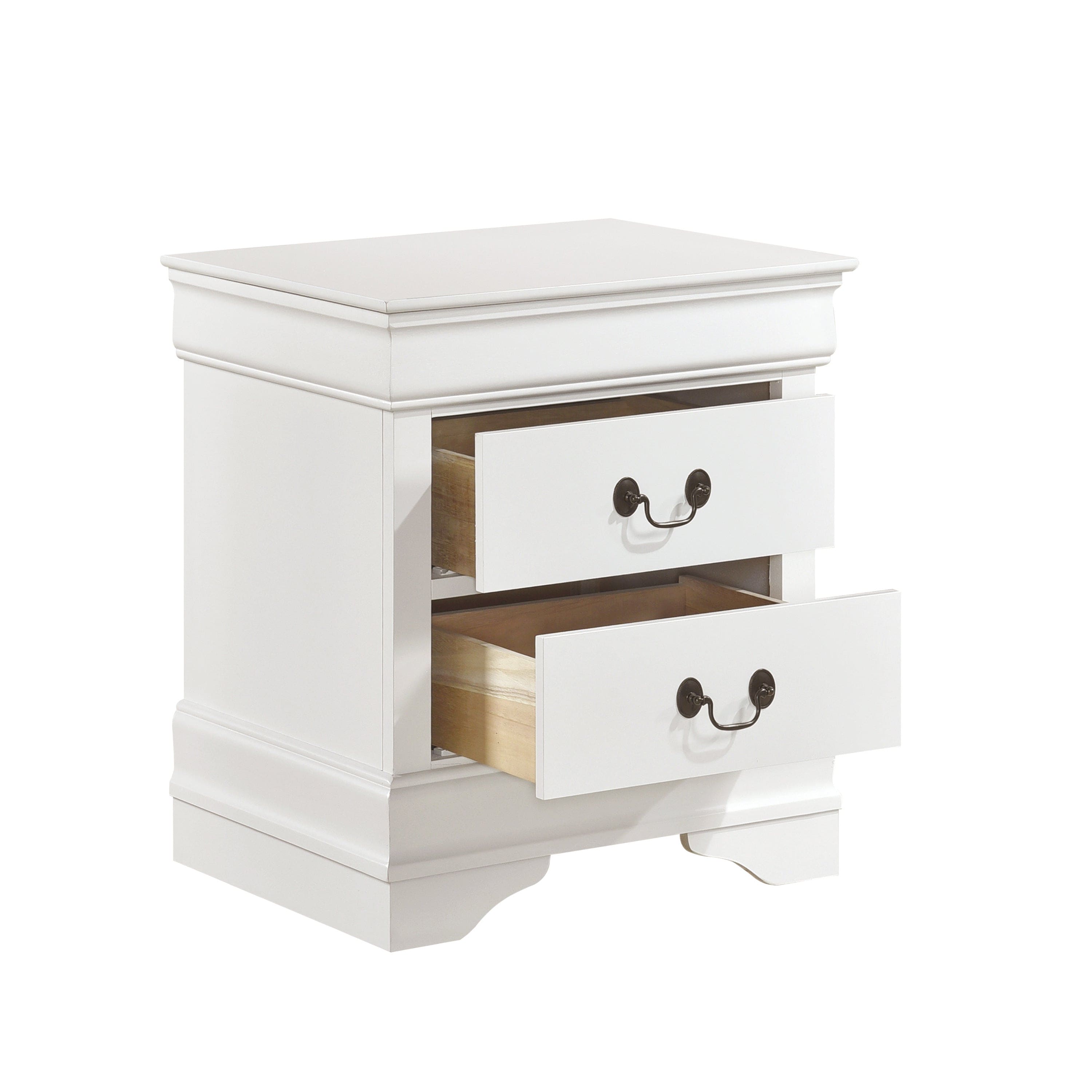 Traditional Design White Finish Nightstand 1pc Antique Drop Handles Drawers Bed Side Table Bedroom Furniture