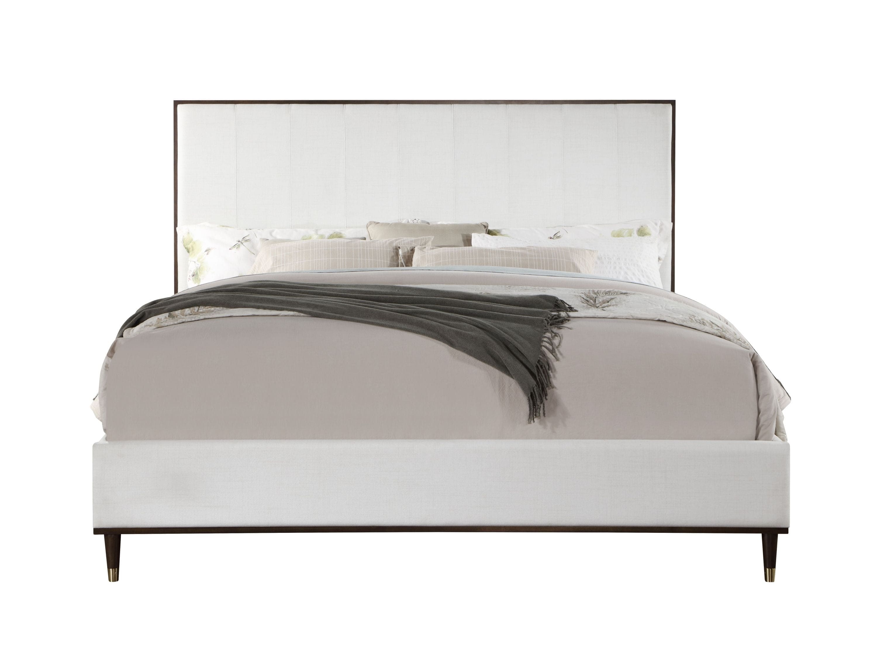 ACME Carena Eastern King Bed, Light Gray Fabric, White & Brown Finish BD02026EK