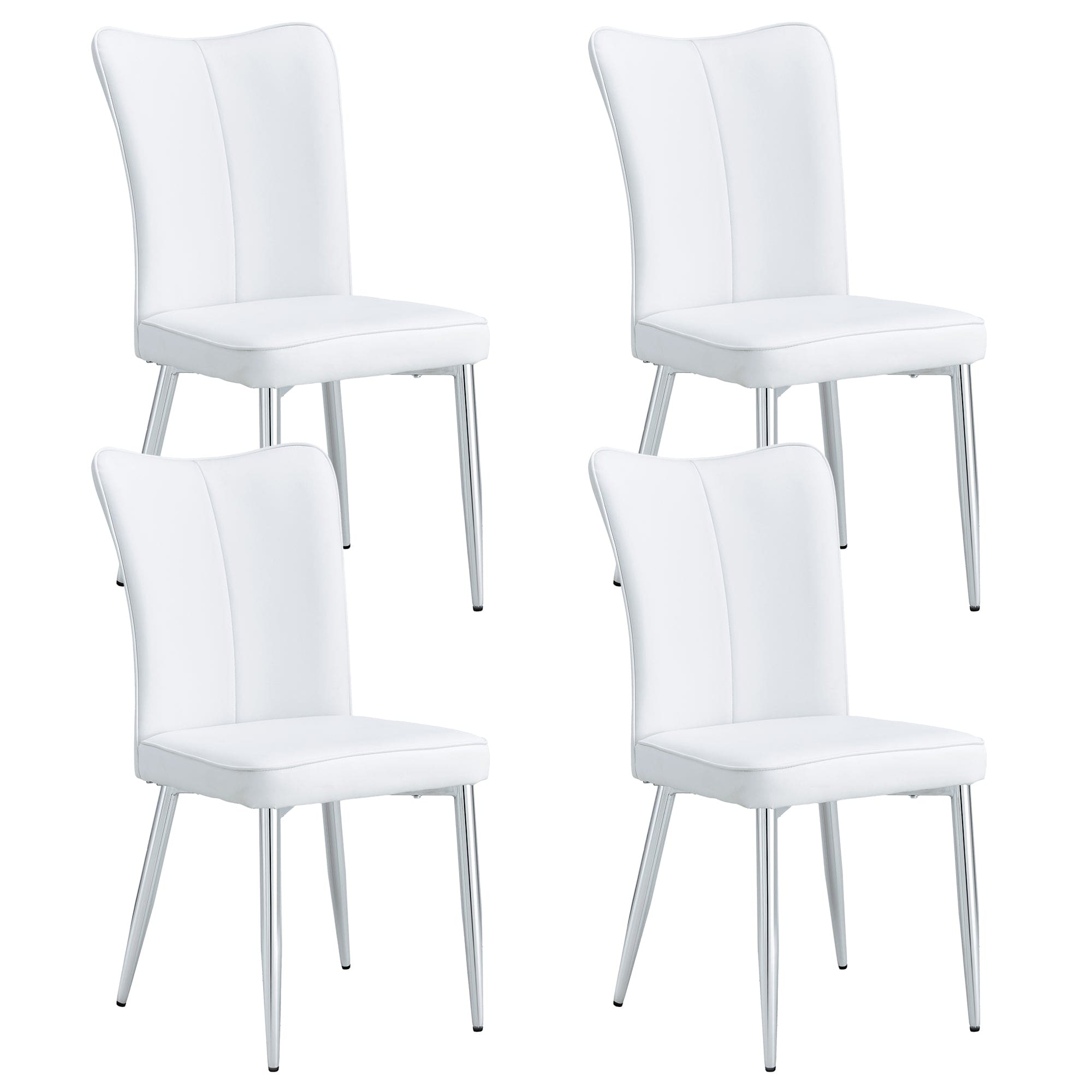 Modern minimalist dining chairs, office chairs. 4-piece set of white PU seats with silver metal legs. Suitable for restaurants, living rooms, and offices. C-008