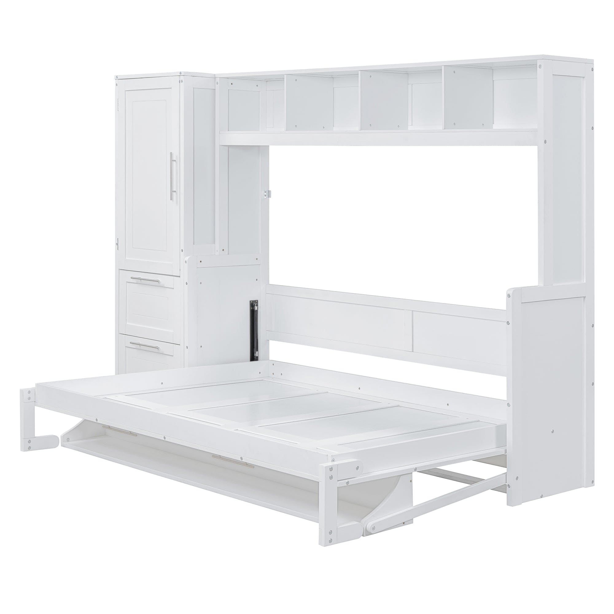 Queen Size Murphy Bed Wall Bed with Closet and Drawers,White