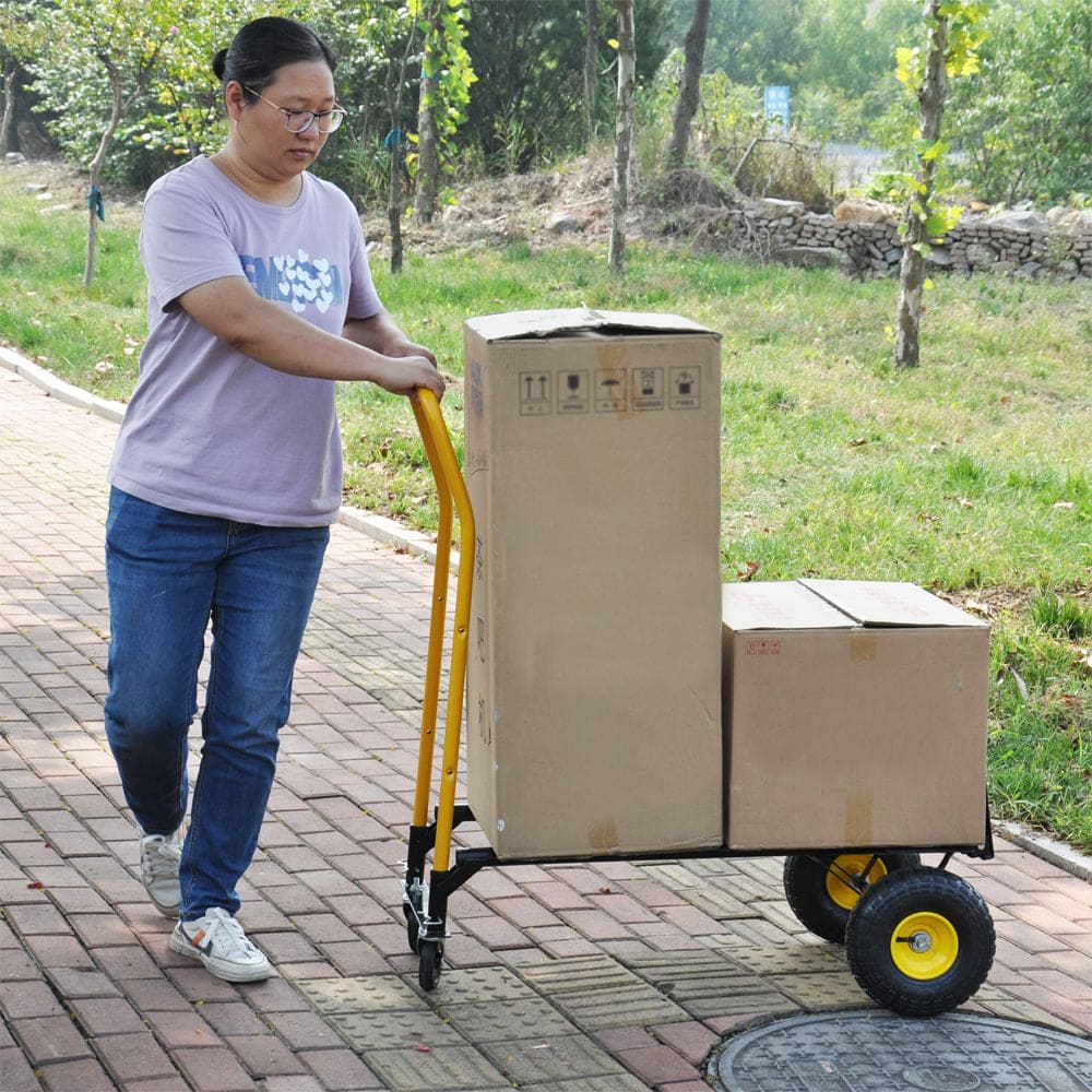 HT1006BK-YL   Hand Truck Dual Purpose 2 Wheel Dolly Cart and 4 Wheel Push Cart with Swivel Wheels 330 Lbs Capacity Heavy Duty Platform Cart for Moving/Warehouse/Garden/Grocery