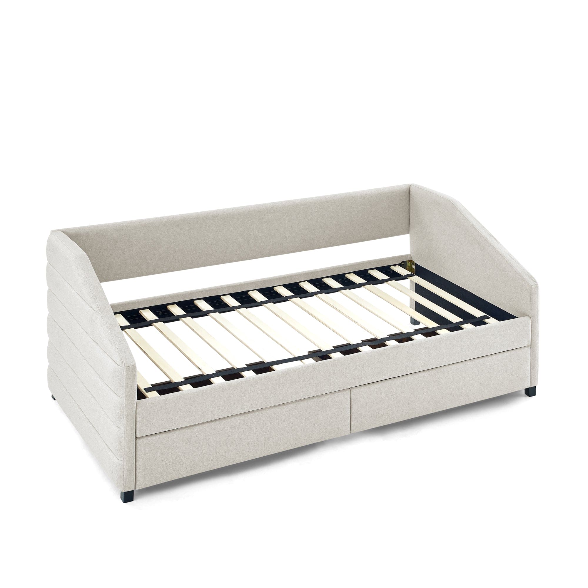 Twin Size Daybed with Two Drawers Trundle Upholstered Tufted Sofa Bed, Linen Fabric, Beige (82.5"x42.5"x34")