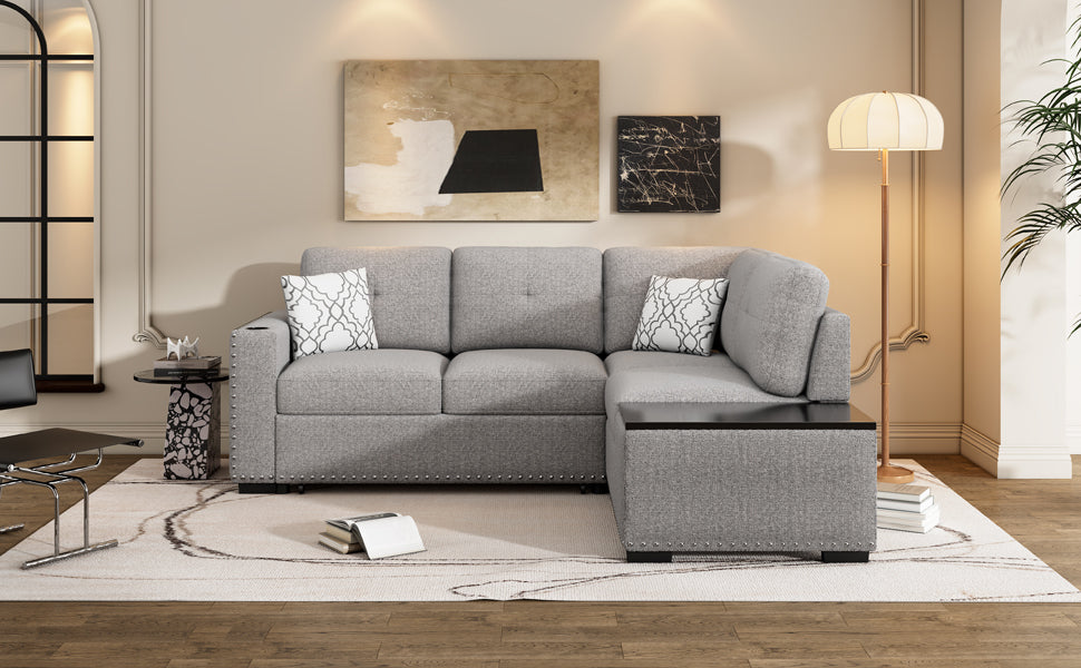 Sofa Bed L-Shaped Corner Sofa, Light Gray