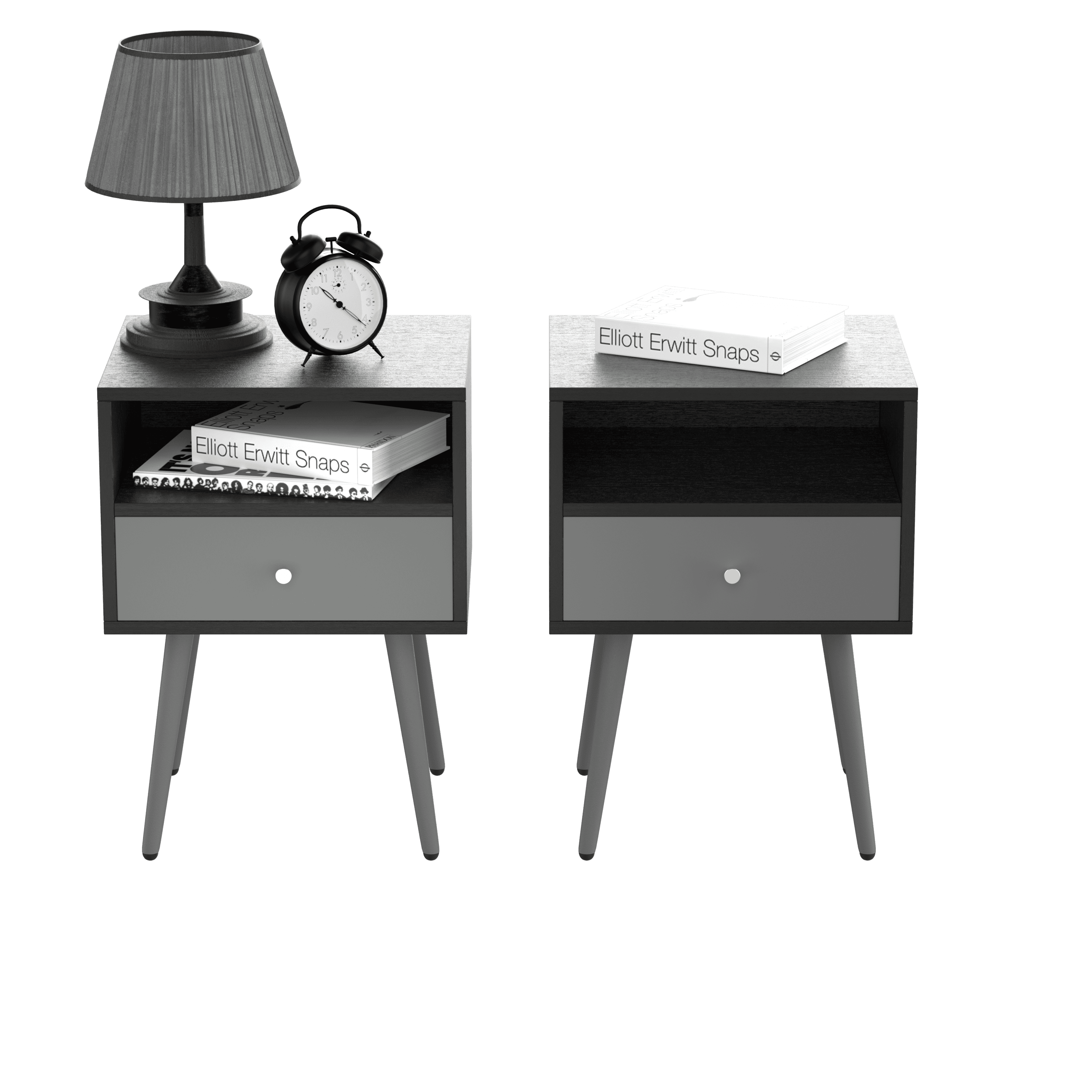 Modern Bedside Tables Set of 2,Nightstand with 1 Storage Drawer -Chic  Simple Assembly End Side Table,Sofa Table,for bedroom/living room/office (2pcs,dark grey)