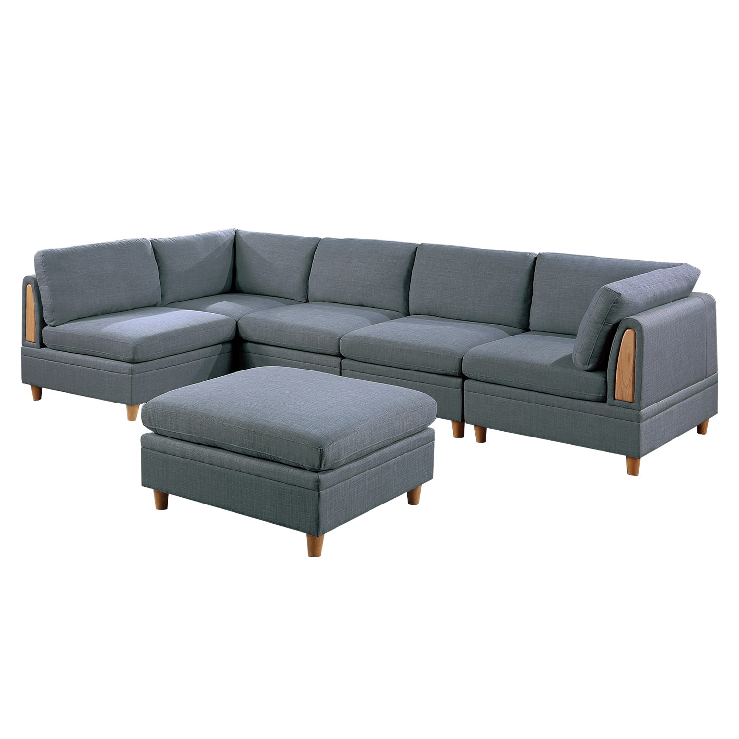 6 Piece Fabric Modular Set with Ottoman in Steel