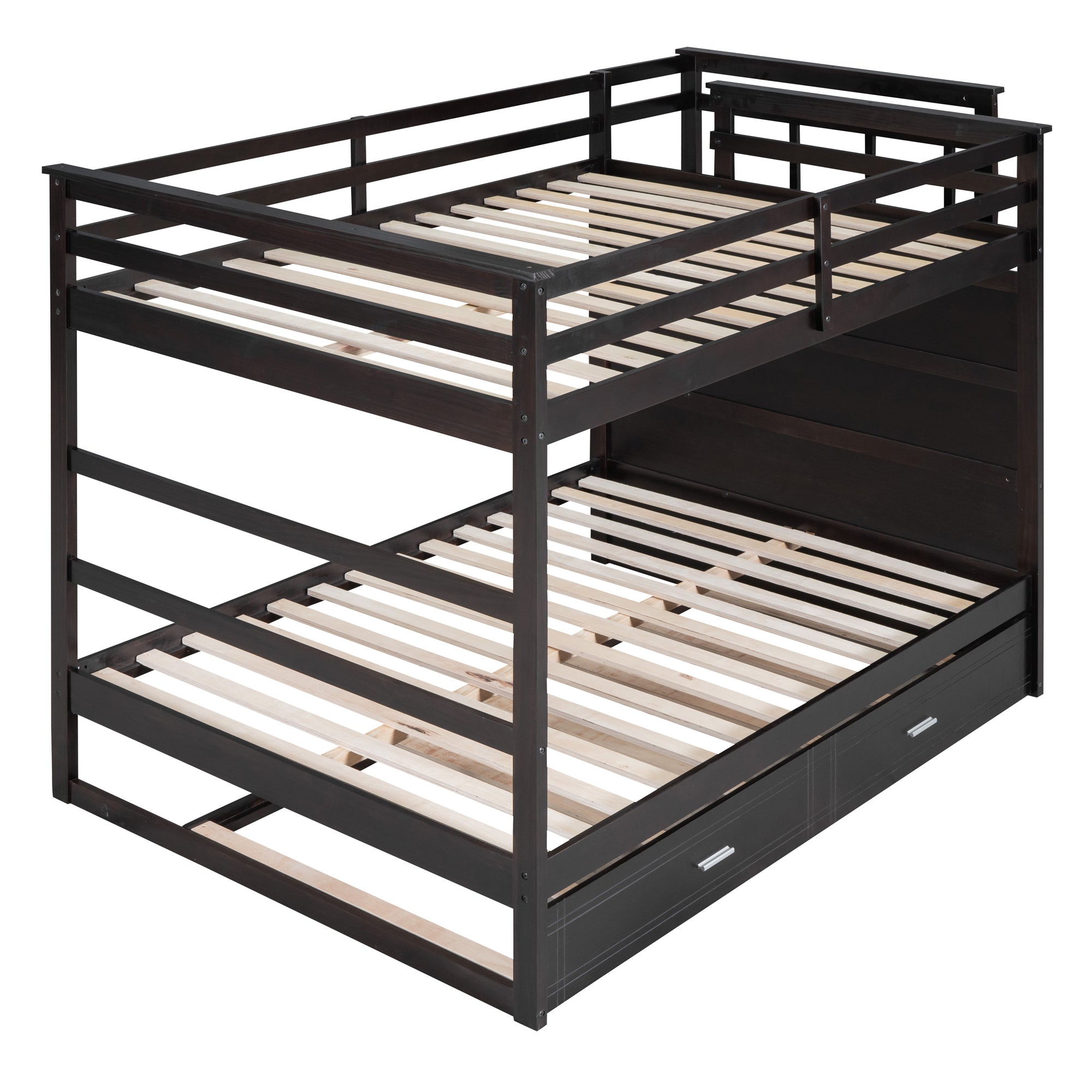 Full Over Full Bunk Bed with Twin Size Trundle and Staircase, Espresso