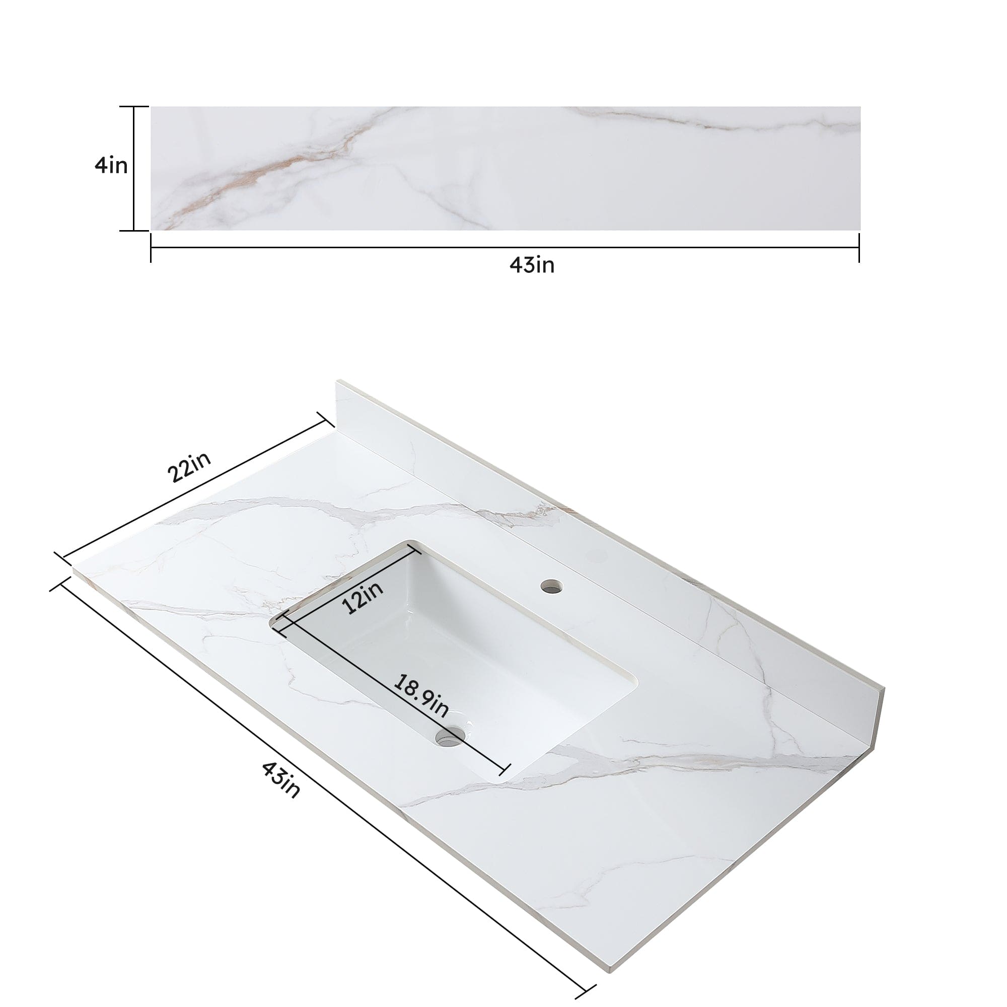 Montary 43x 22 inch bathroom stone vanity carrara gold color sintered stone vanity top with single faucet hole .