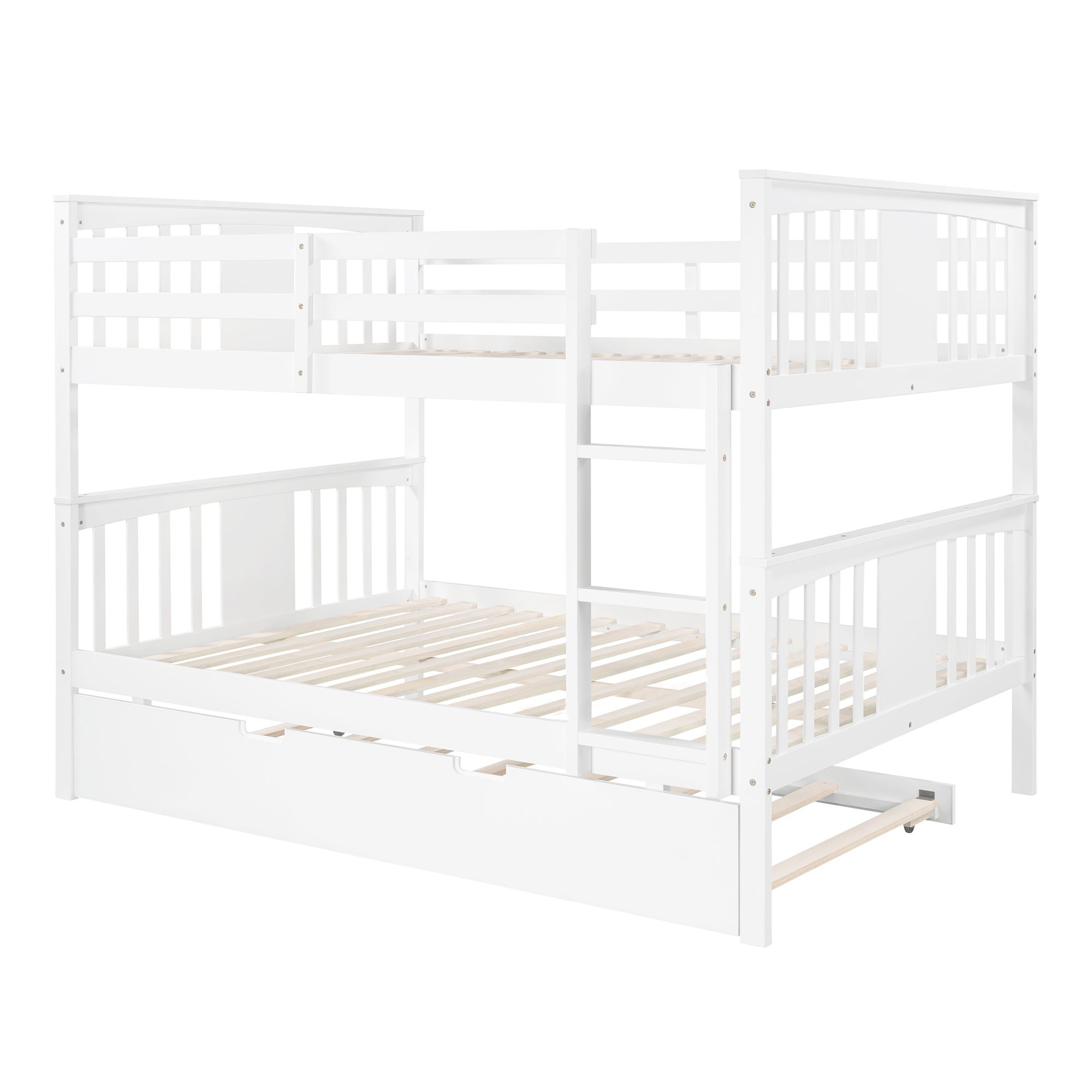 Full over Full Bunk Bed with Twin Size Trundle and Ladder-White(Old SKU: LP000204AAK)