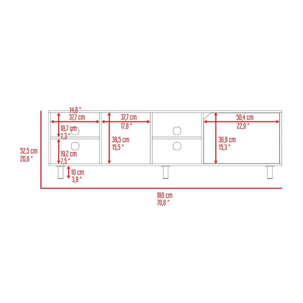 TV Stand for TV´s up 70" Estocolmo, Four Open Shelves, White Finish