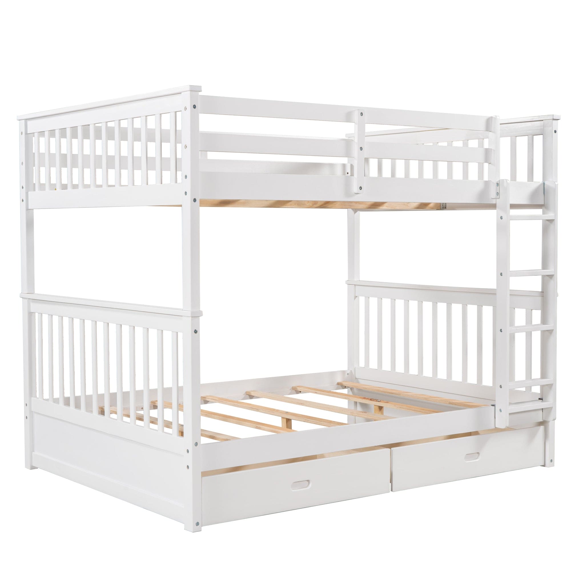 Full-Over-Full Bunk Bed with Ladders and Two Storage Drawers (White)(OLD SKU:LT000365AAK)