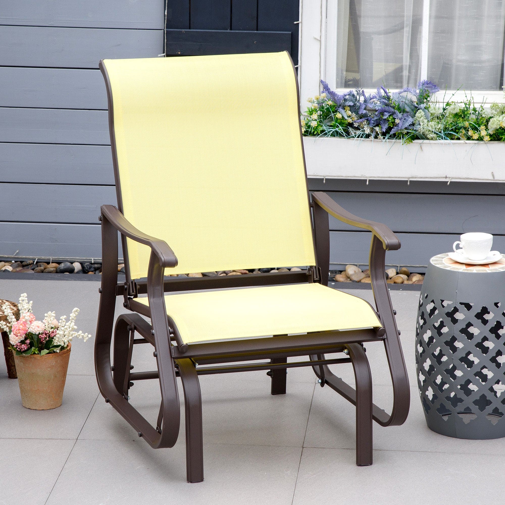 Outsunny Outdoor Swing Glider Chair, Patio Mesh Rocking Chair with Steel Frame for Backyard, Garden and Porch, Beige