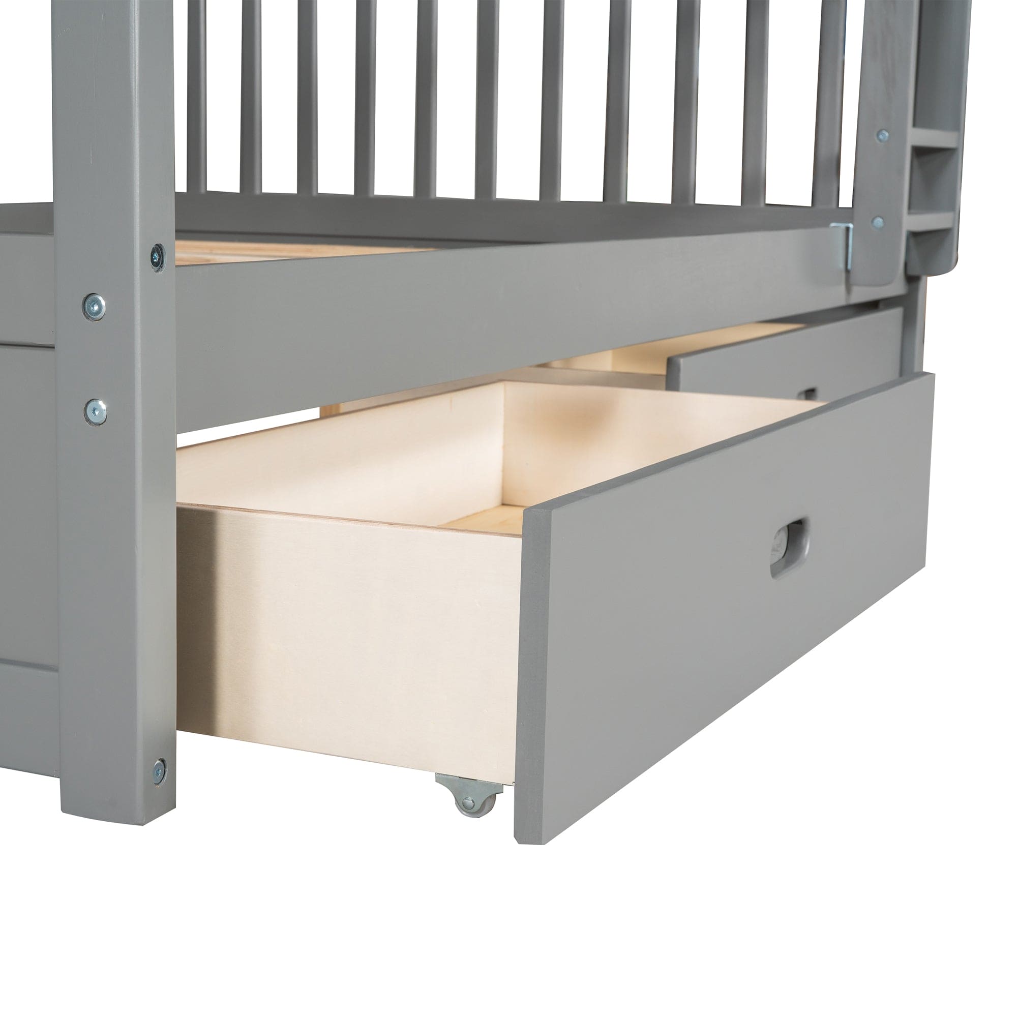 Full-Over-Full Bunk Bed with Ladders and Two Storage Drawers (Gray)(OLD SKU:LT000365AAE)