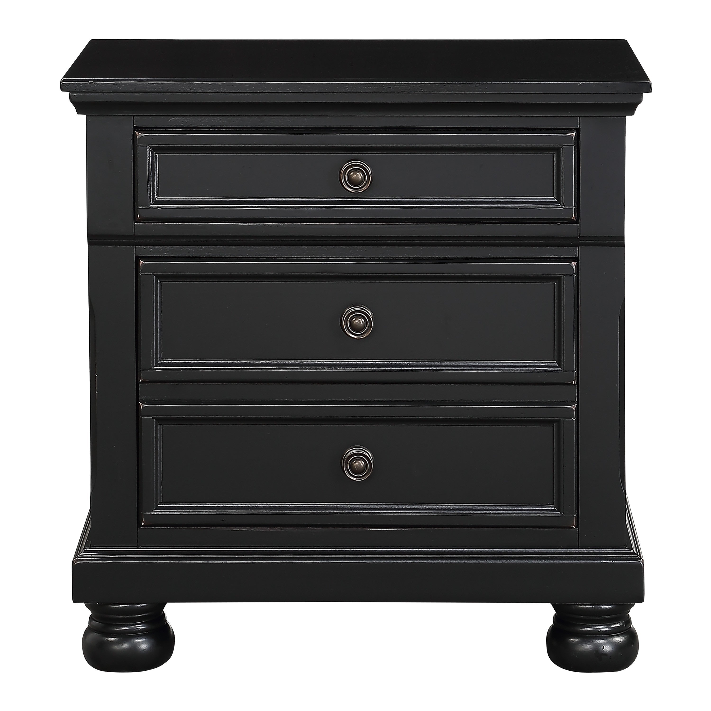 Bedroom Furniture Black Finish Bun Feet Nightstand with Hidden Drawer Casual Transitional Bed Side Table