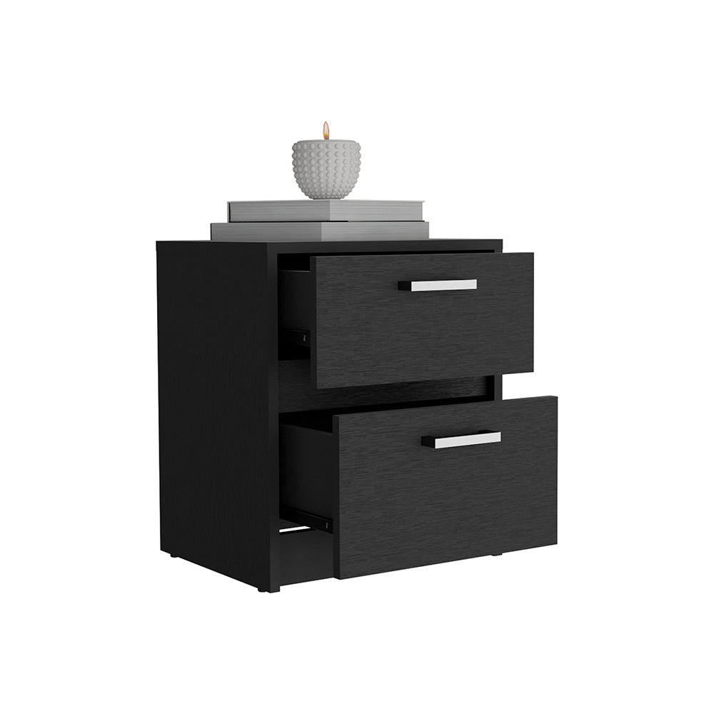 Nightstand Chequered, Two Drawers, Black Wengue Finish