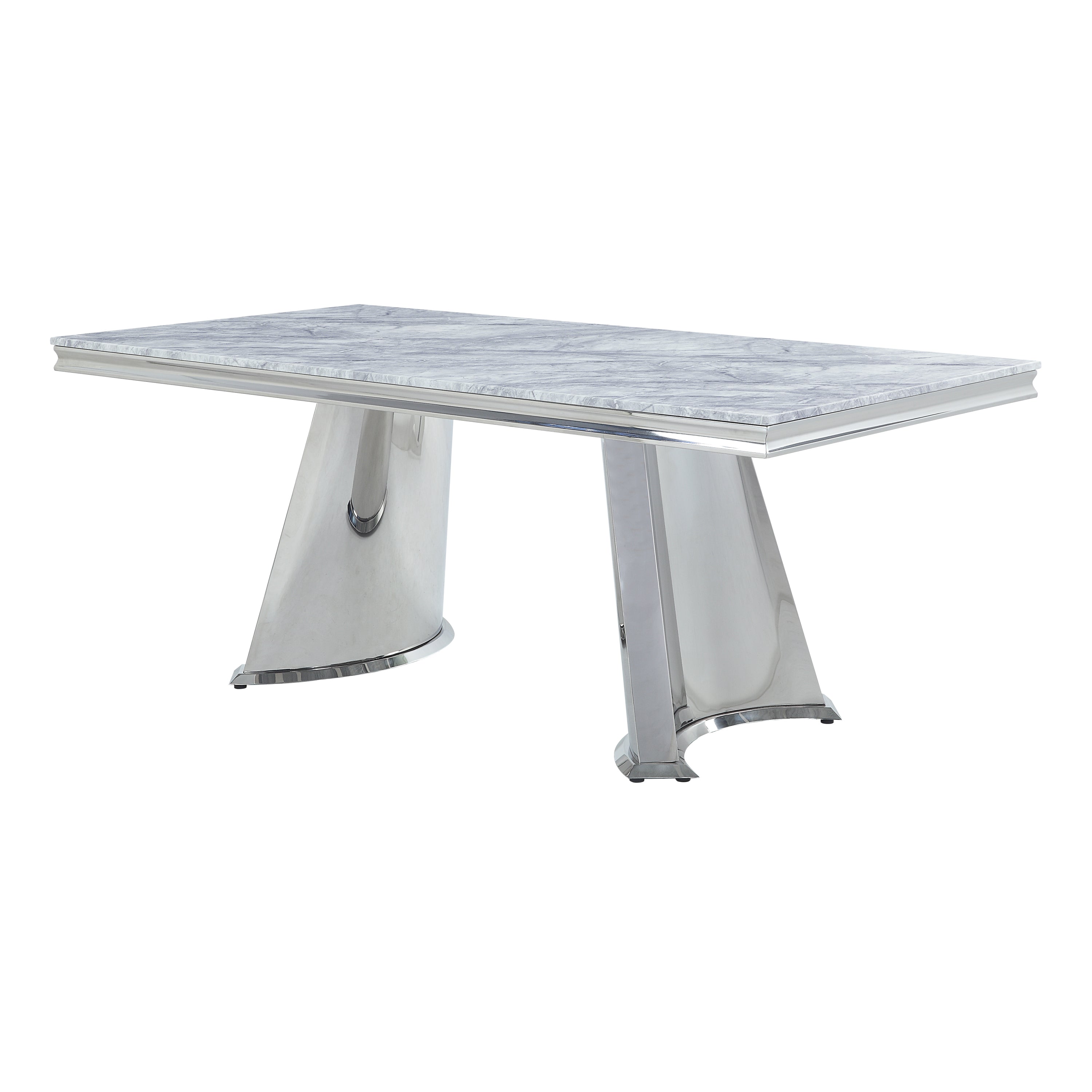 ACME Destry Dining Table, Faux Marble Top & Mirrored Silver Finish DN01188