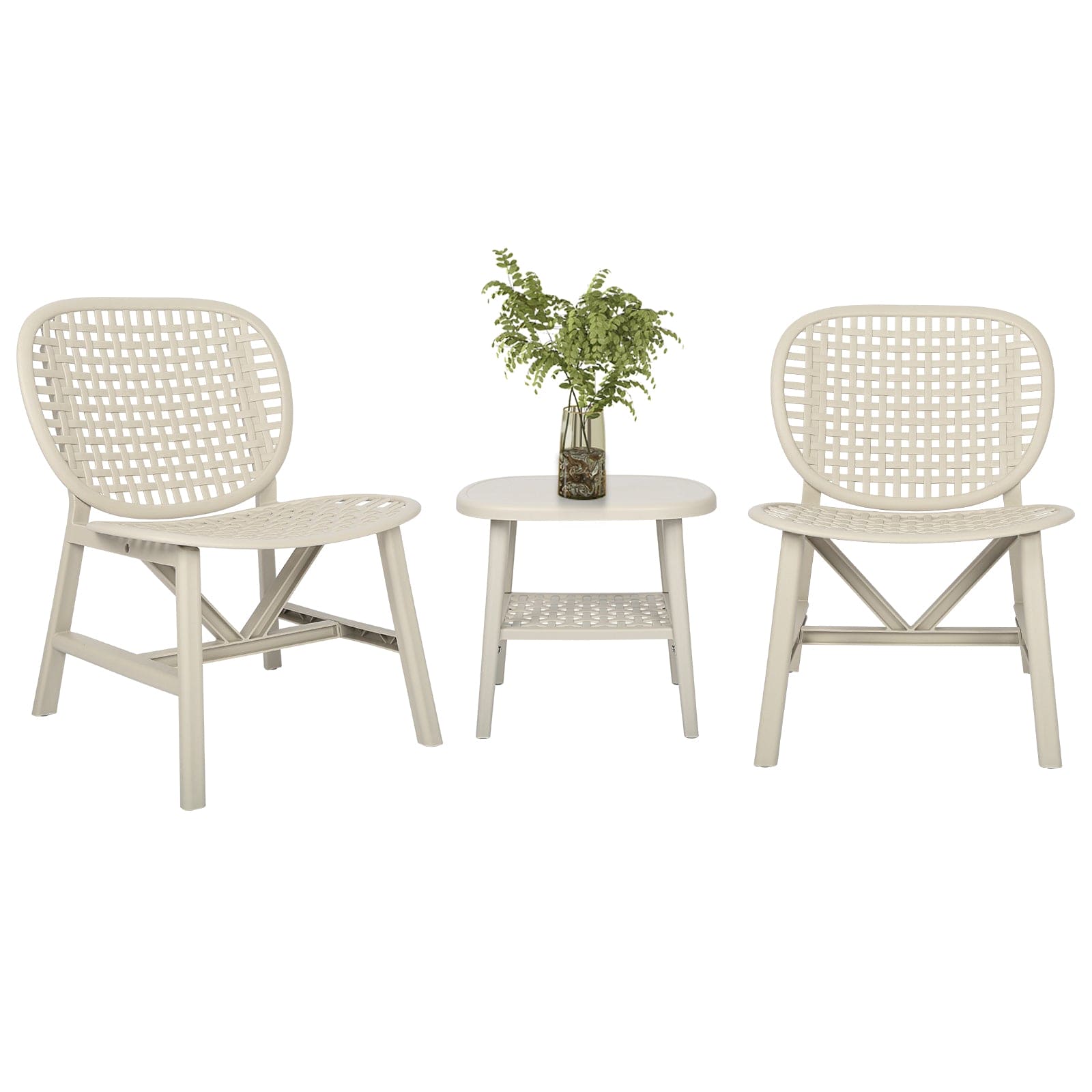 3 Pieces Hollow Design Retro Patio Table Chair Set White