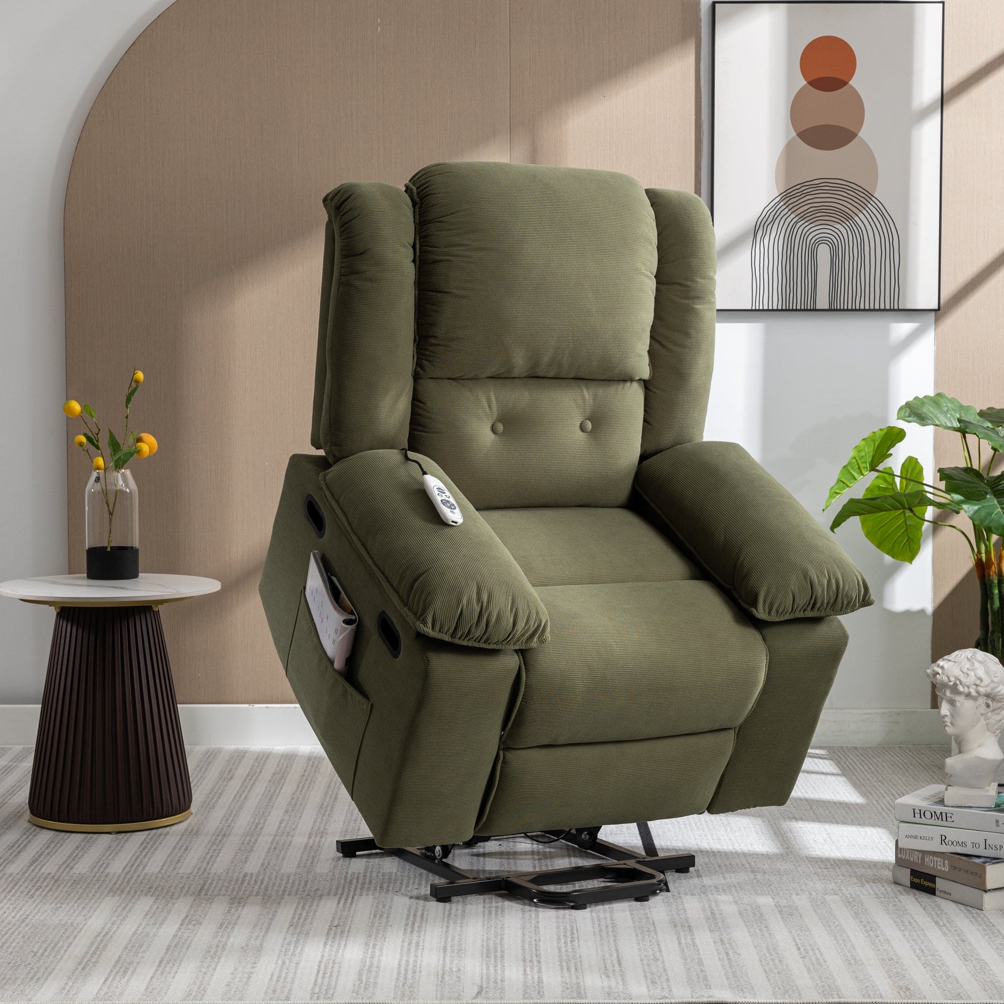 Massage Recliner,Power Lift Chair for Elderly with Adjustable Massage and Heating Function,Recliner Chair with Infinite Position and Side Pocket for Living Room ,Green