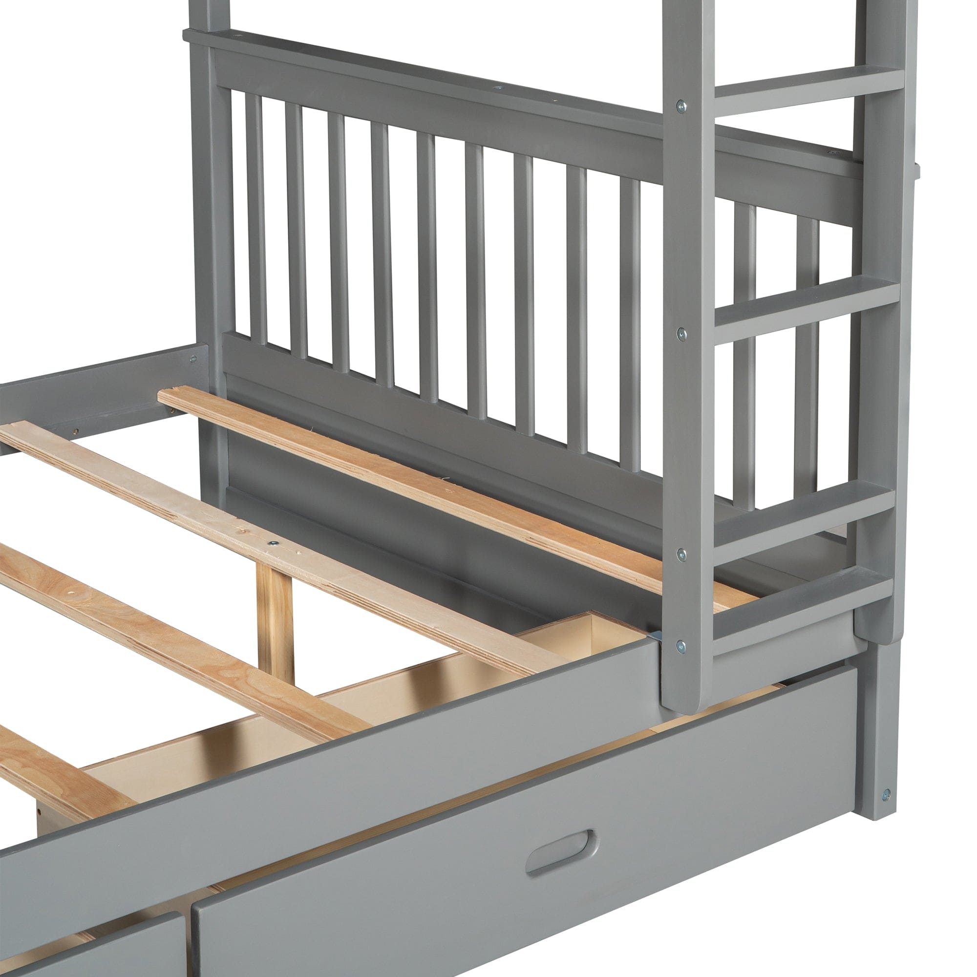 Full-Over-Full Bunk Bed with Ladders and Two Storage Drawers (Gray)(OLD SKU:LT000365AAE)