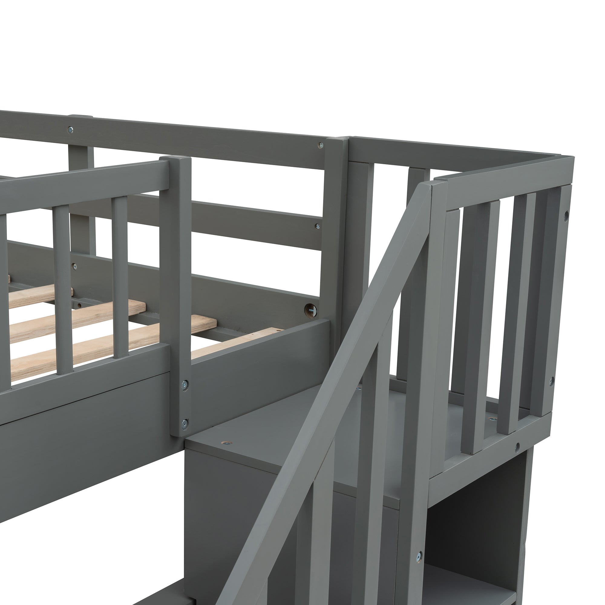 Stairway Full-Over-Full Bunk Bed with Twin size Trundle, Storage and Guard Rail for Bedroom, Dorm - Gray(OLD SKU :LP001210AAE)