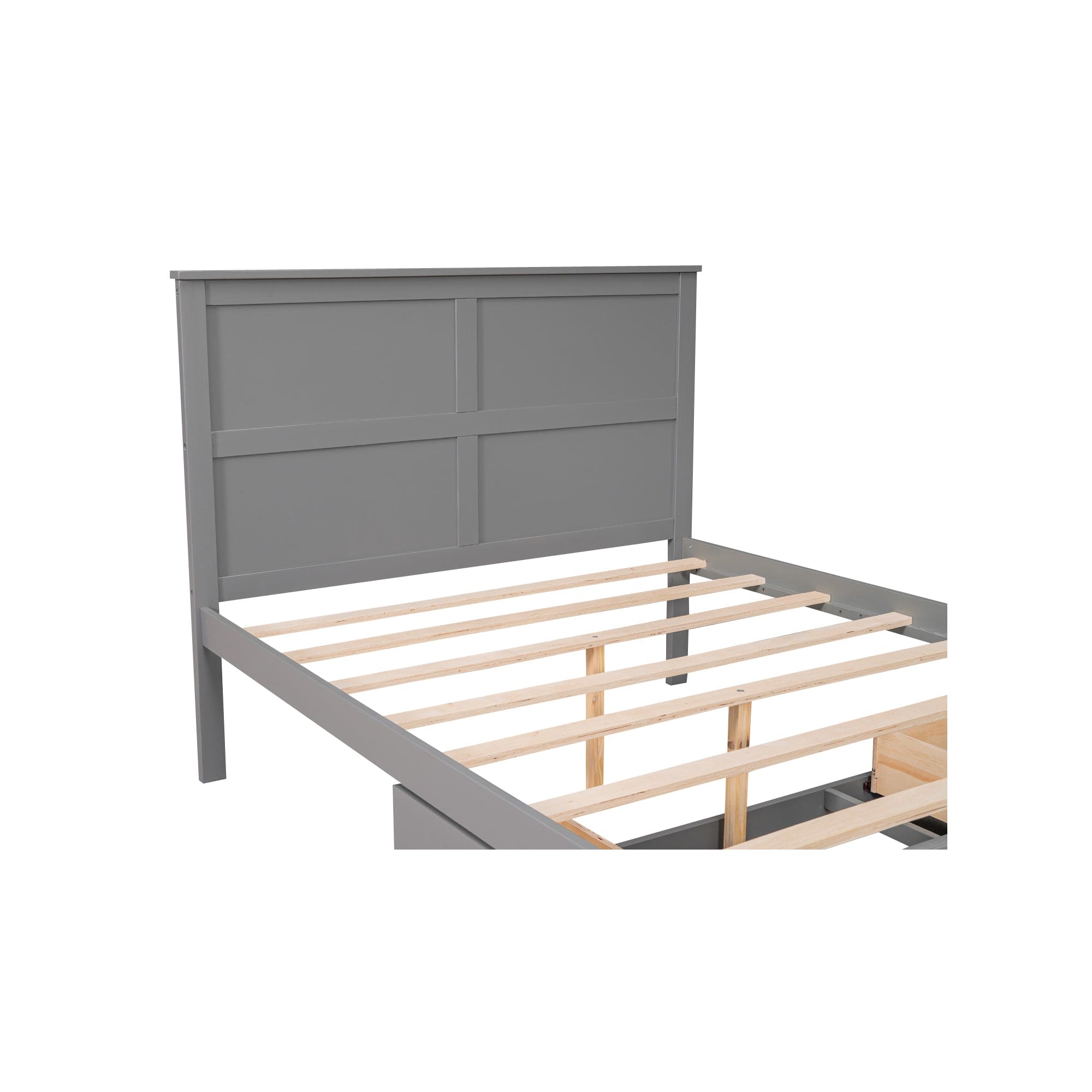 Full Size Platform Bed with Drawer on the Each Side and Shelf on the End of the Bed, Gray