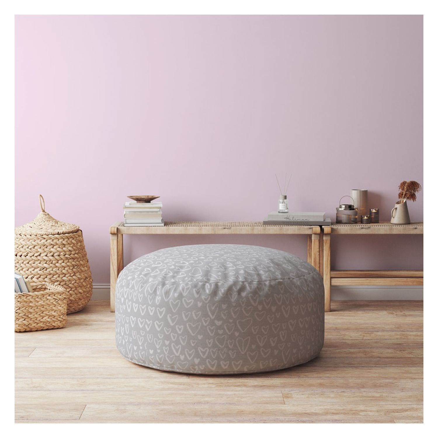 Indoor FLIRTY Light Grey Round Zipper Pouf - Stuffed - Extra Beads Included! - 24in dia x 20in tall