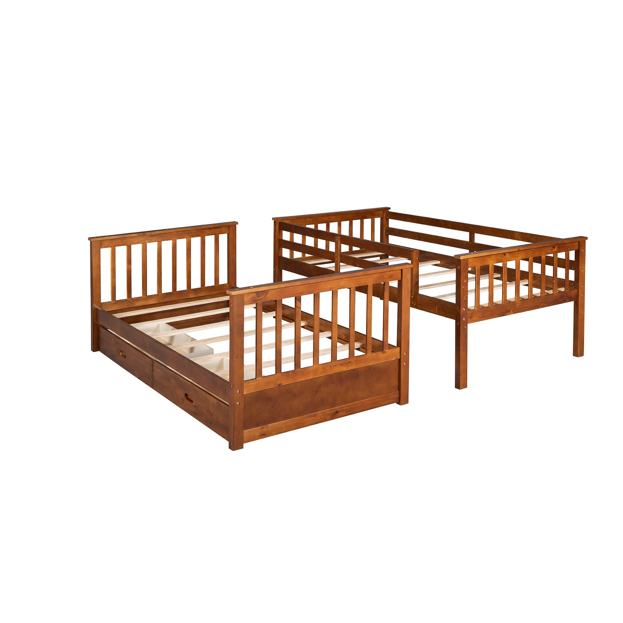 Twin-Over-Twin Bunk Bed with Ladders and Two Storage Drawers (Walnut)(OLD SKU:LT000265AAD)