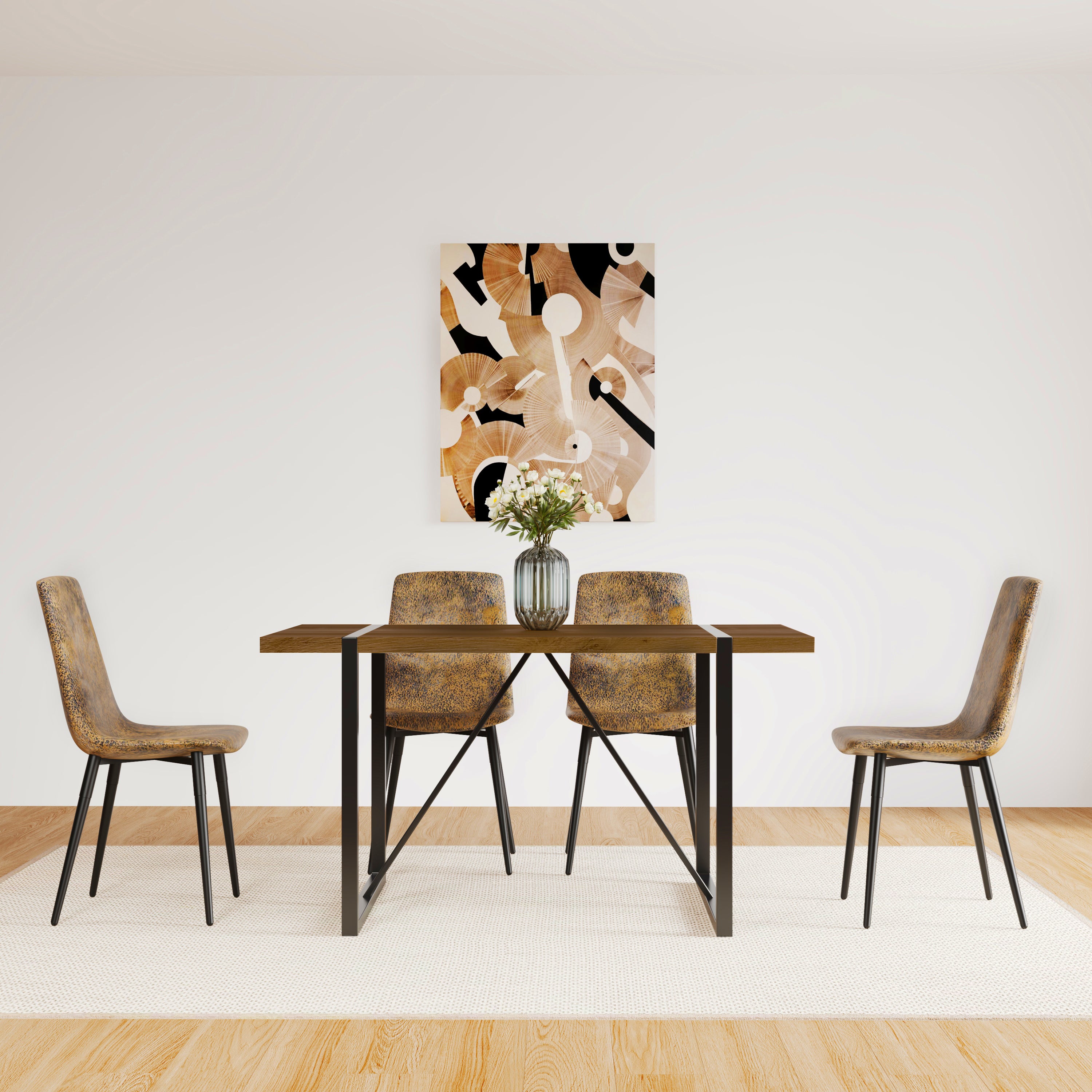 MDF Walnut Colour Dining Table and Modern Dining Chairs Set of 4