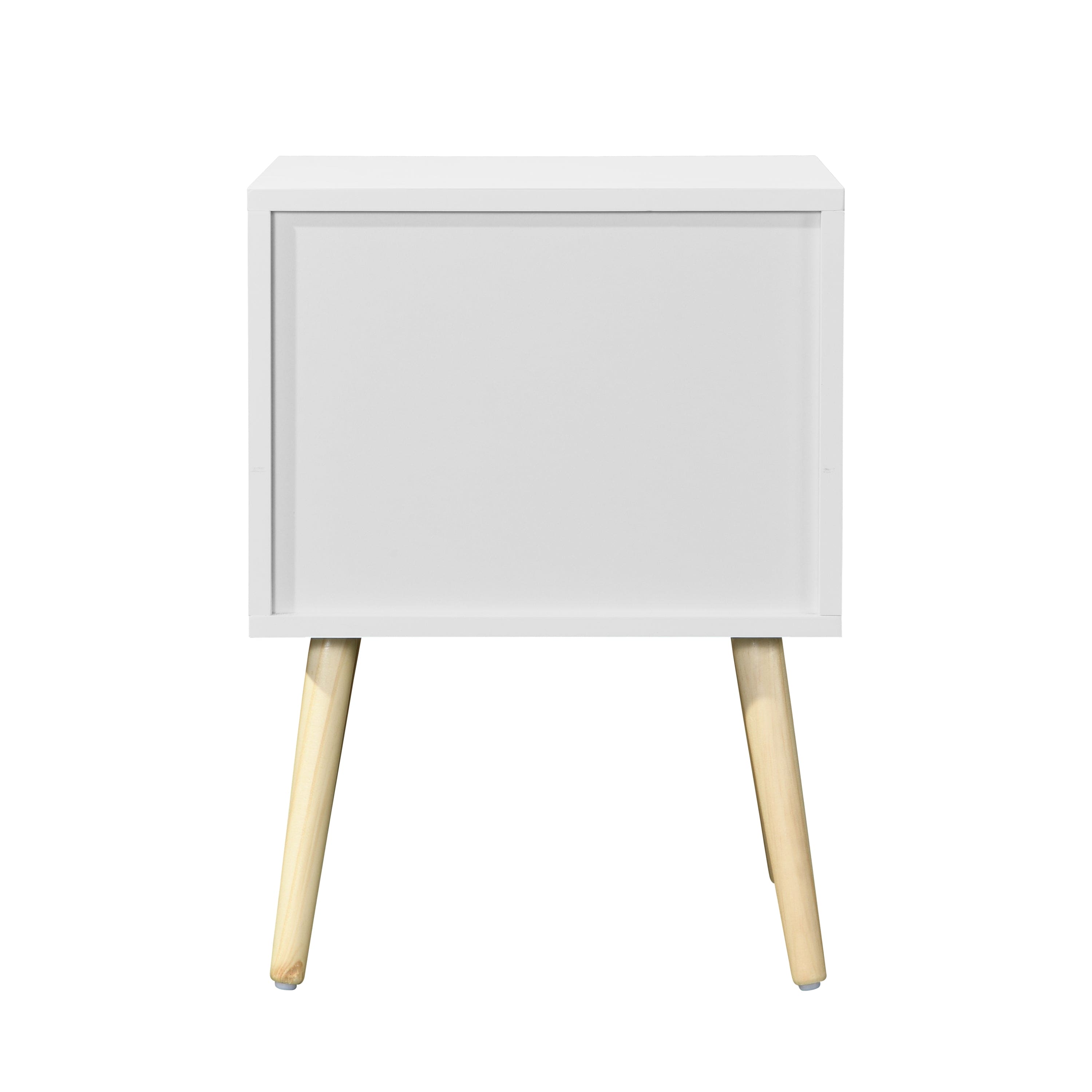 Side Table with 2 Drawer and Rubber Wood Legs, Mid-Century Modern Storage Cabinet for Bedroom Living Room Furniture, White