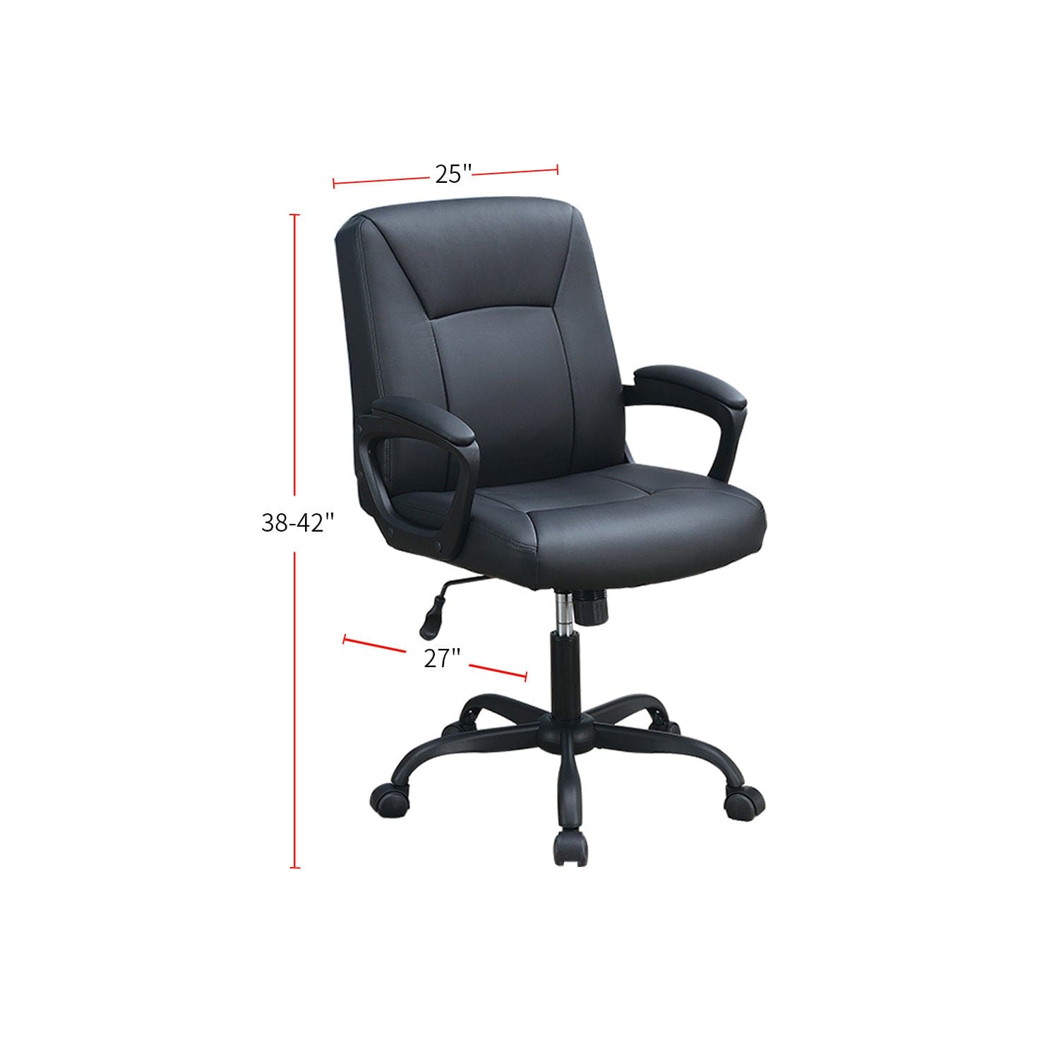 Adjustable Height Office Chair with Padded Armrests, Black