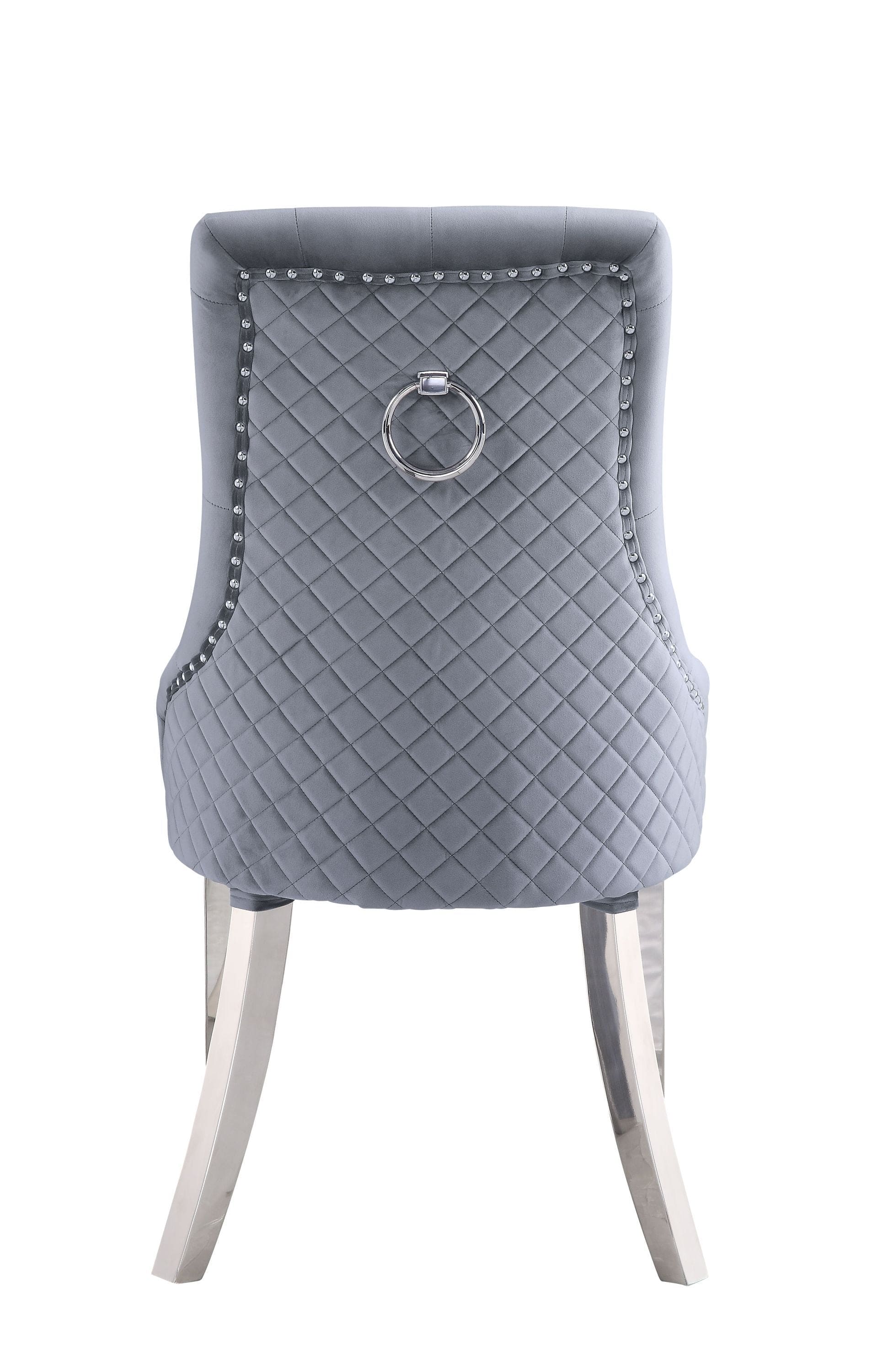 ACME Satinka Side Chair, Gray Fabric & Mirrored Silver Finish 68264