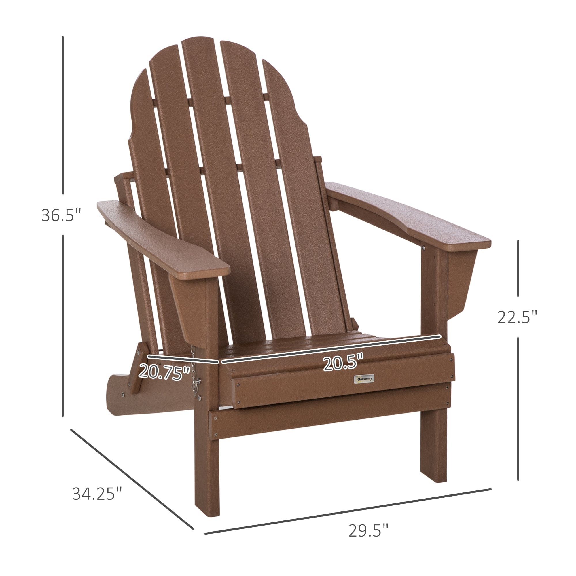 Outsunny Folding Adirondack Chair, Faux Wood Patio & Fire Pit Chair, Weather Resistant HDPE for Deck, Outside Garden, Porch, Backyard, Brown