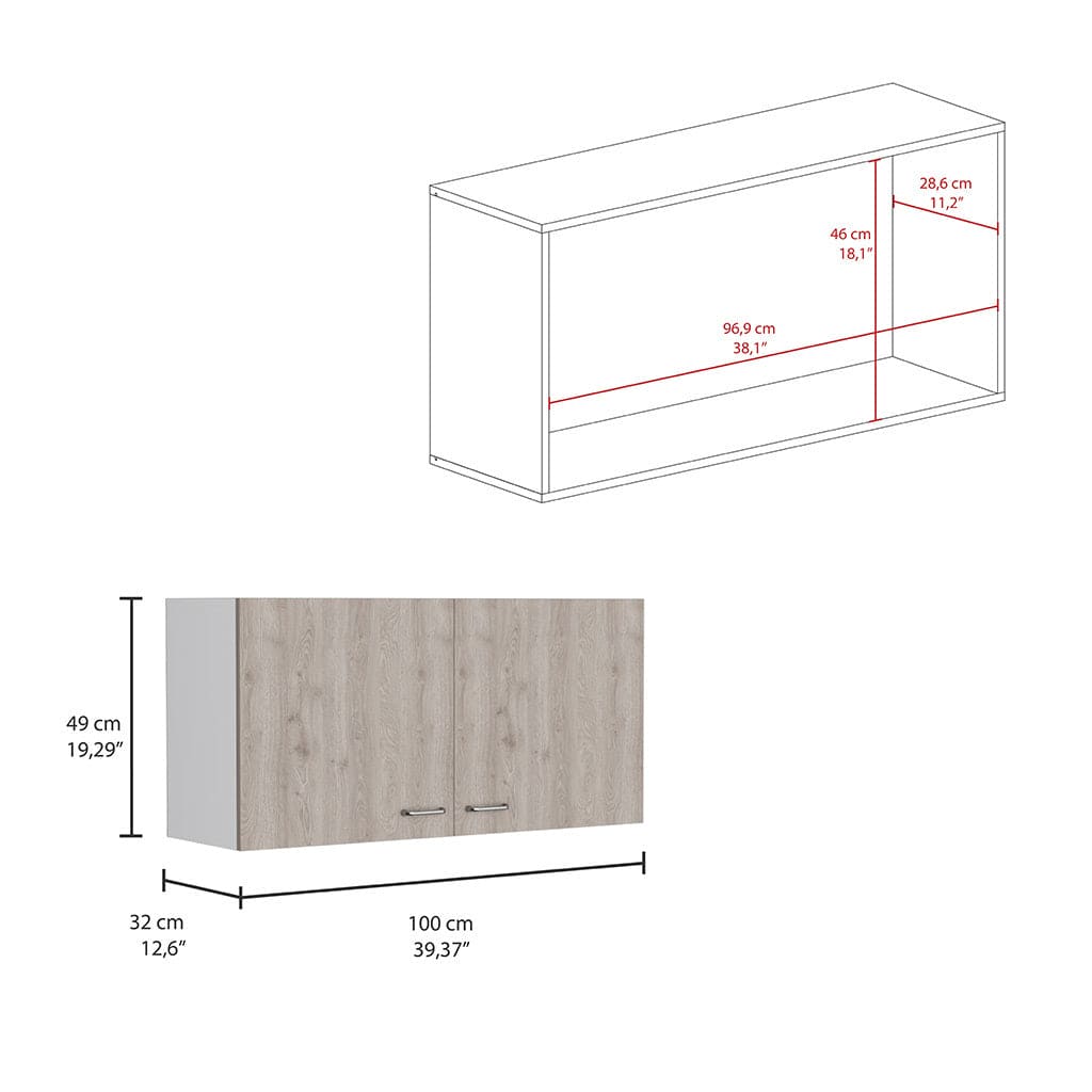 Wall Cabinet Toran, Two Shelves, Double Door, White / Light Gray Finish