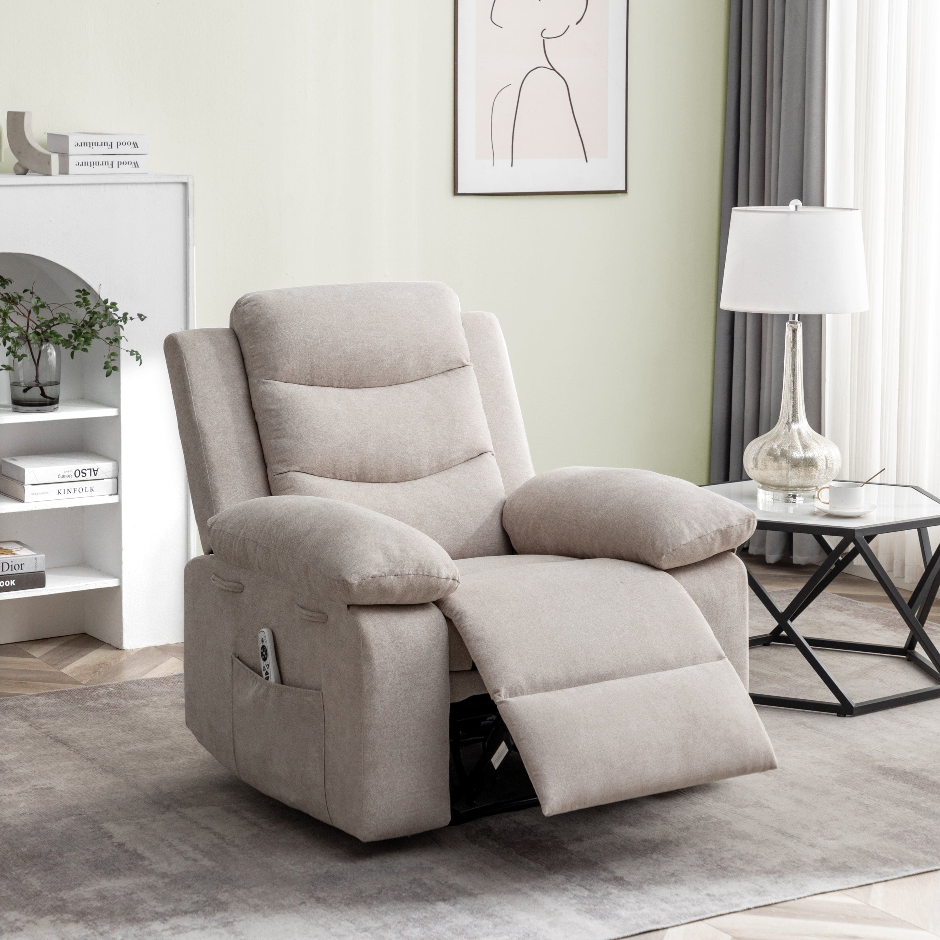 Power Recliner Chair with Adjustable Massage Function, Recliner Chair with
Heating System for Living Room, Beige color fabric