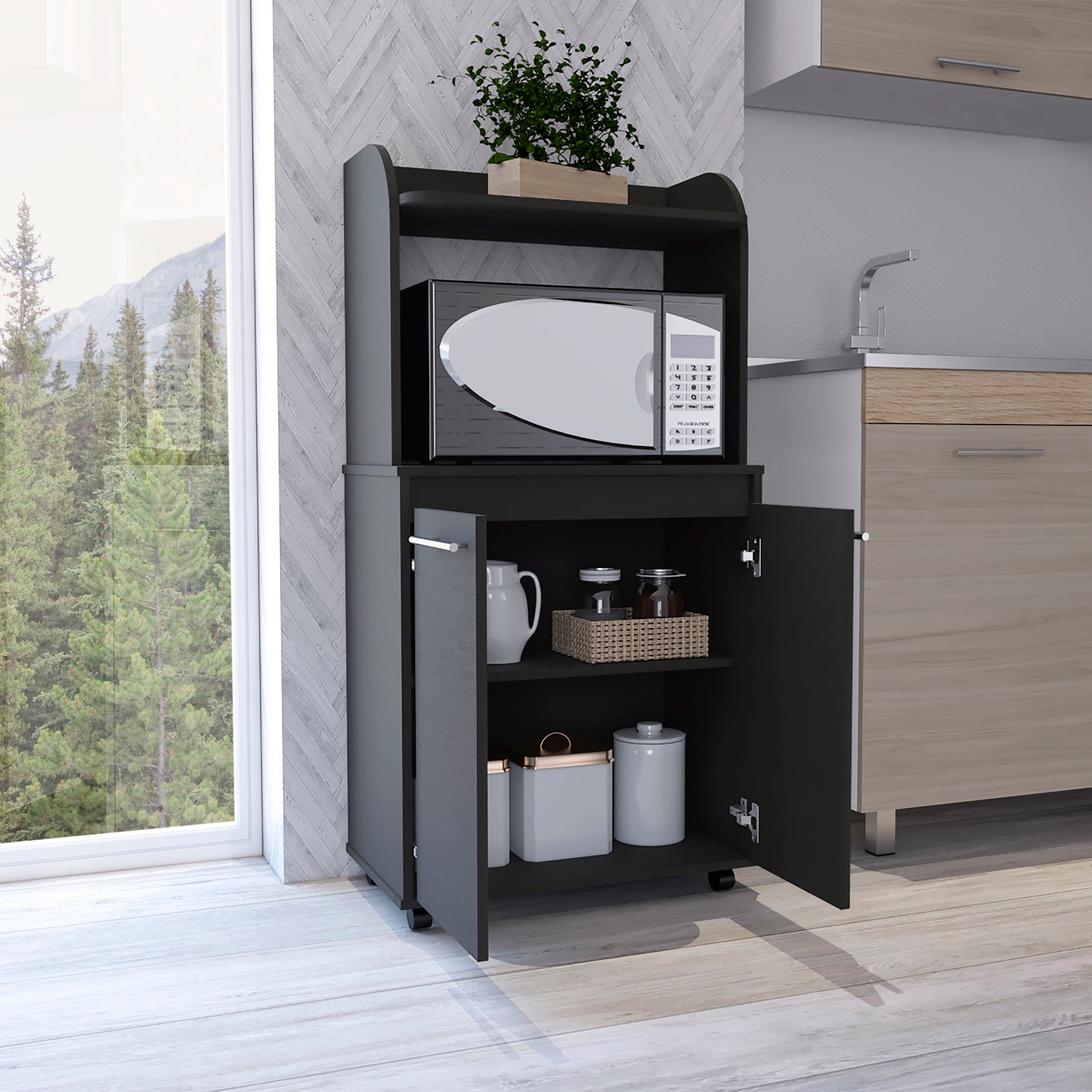 Charlotte 1-Shelf 2-Door Kitchen Pantry Black Wengue