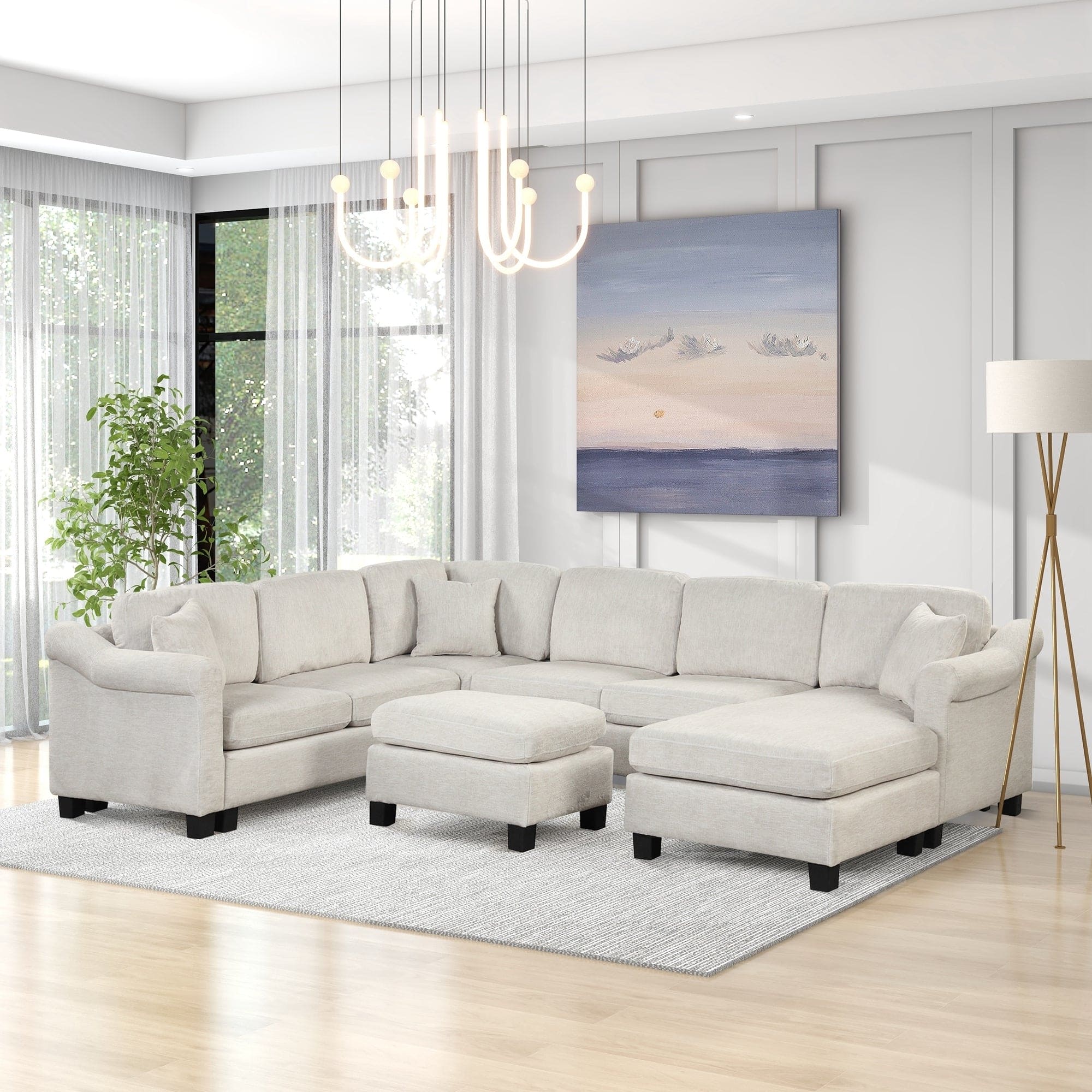 122.1" *91.3"  4pcs Sectional Sofa with Ottoman with Right Side Chaise velvet fabric White