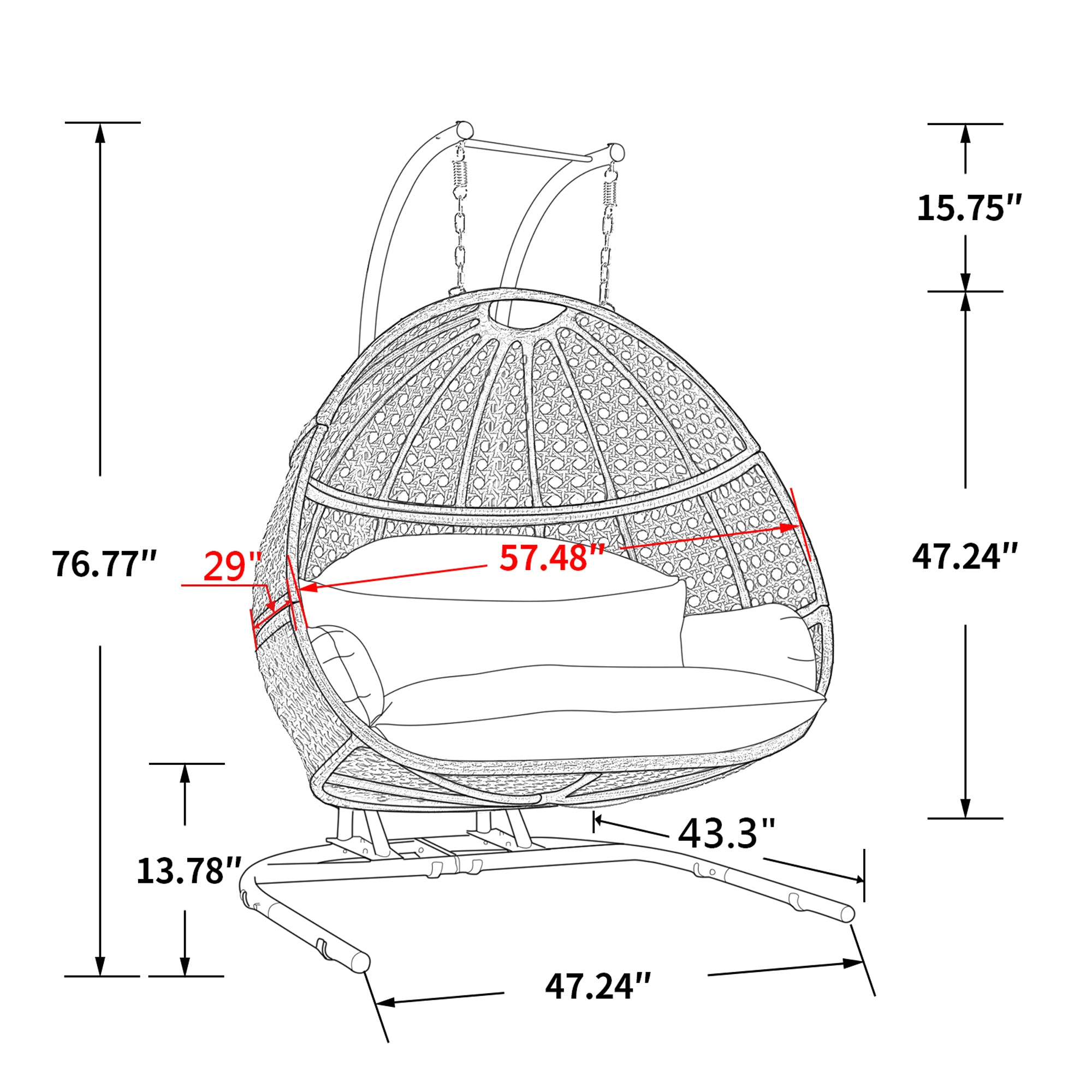 Double-Seat Swing Chair with Stand and Cushion