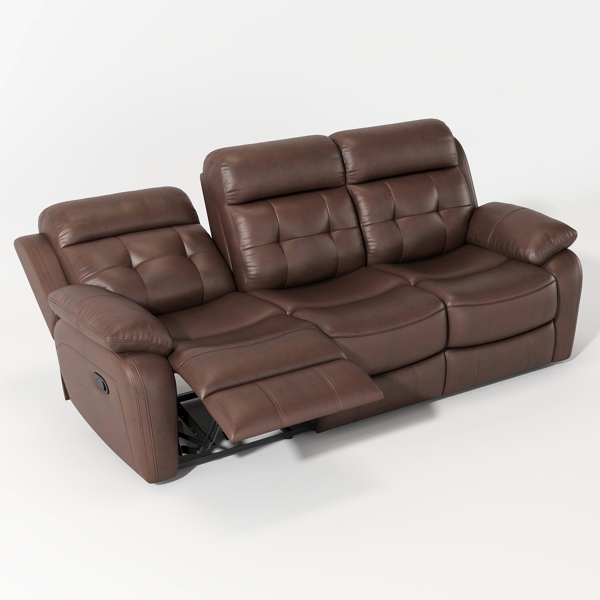 Genuine Leather Non-Power Reclining Sofa with Drop Down Table,Stainless Steel Cupholders and Magazine bag- Brown