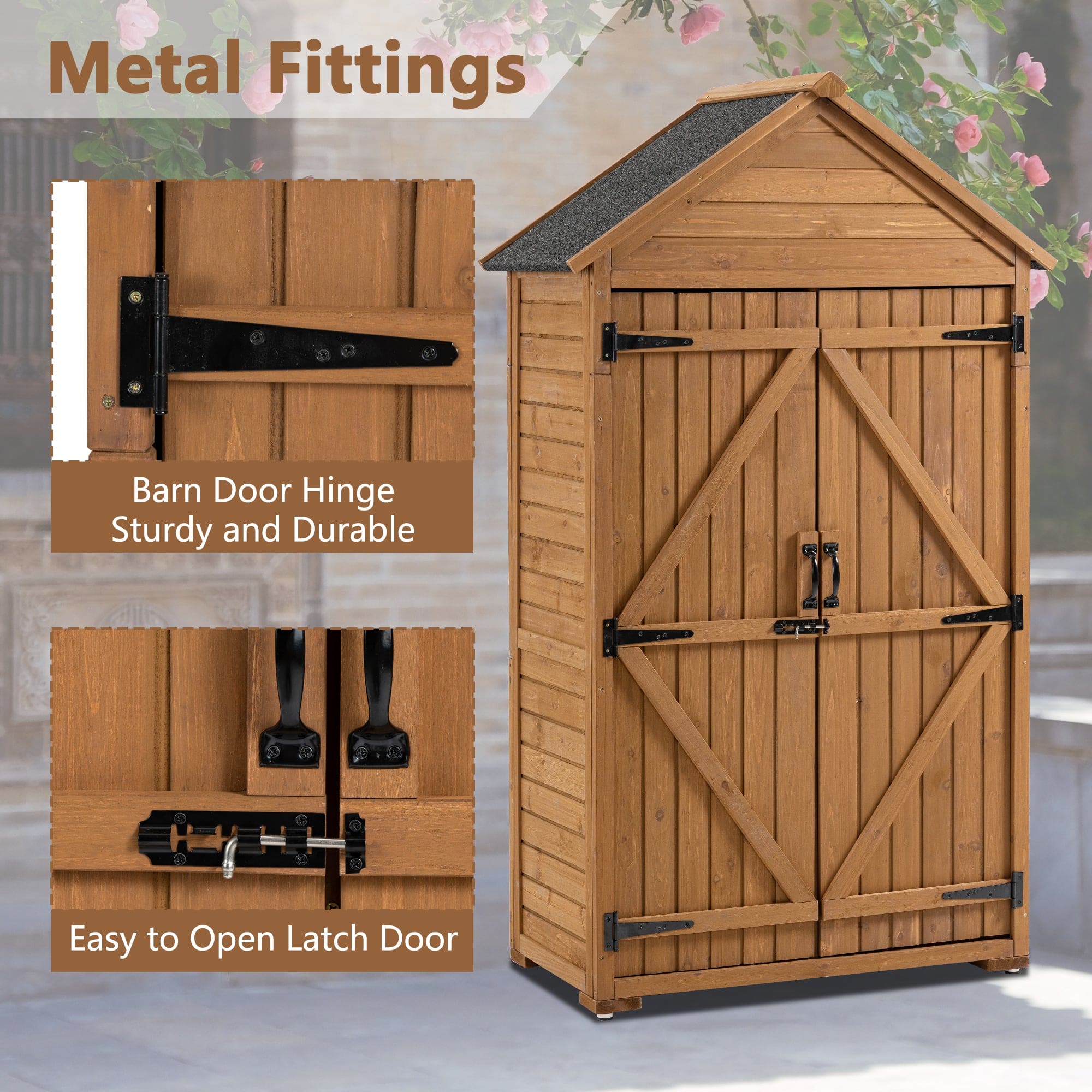 Outdoor Storage Cabinet, Garden Wood Tool Shed, Outside Wooden Shed Closet with Shelves and Latch for Yard 39.56"x 22.04"x 68.89"